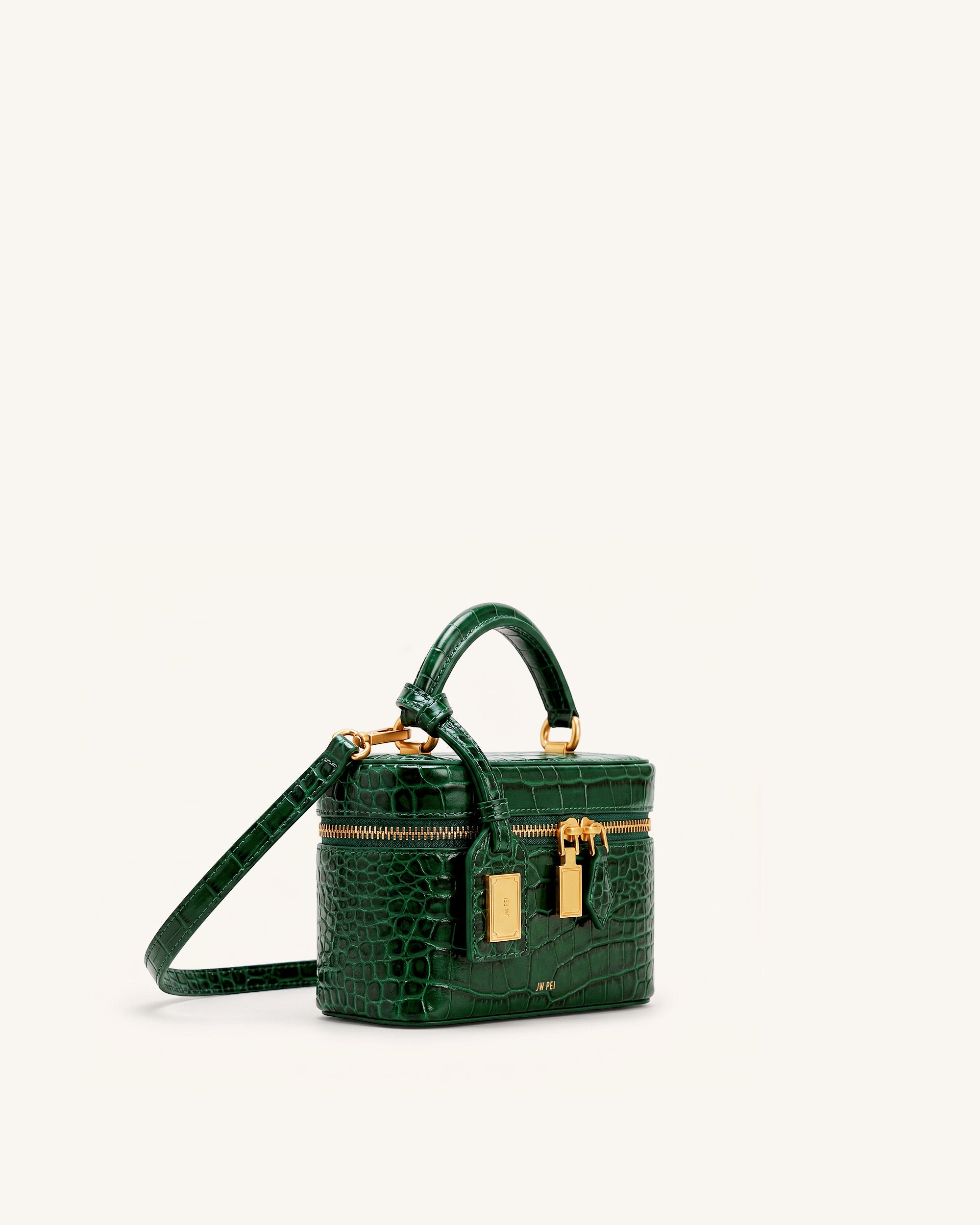 Cleo Box Shape Top Handle Bag - Forest Green Croc - Image 2