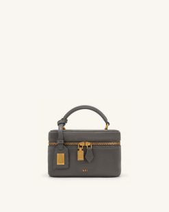Cleo Faux Suede Box Shape Top Handle Bag - Dark Gray