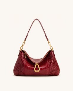 Jayla Metal Pendant Embellished Shoulder Bag - Red Croc