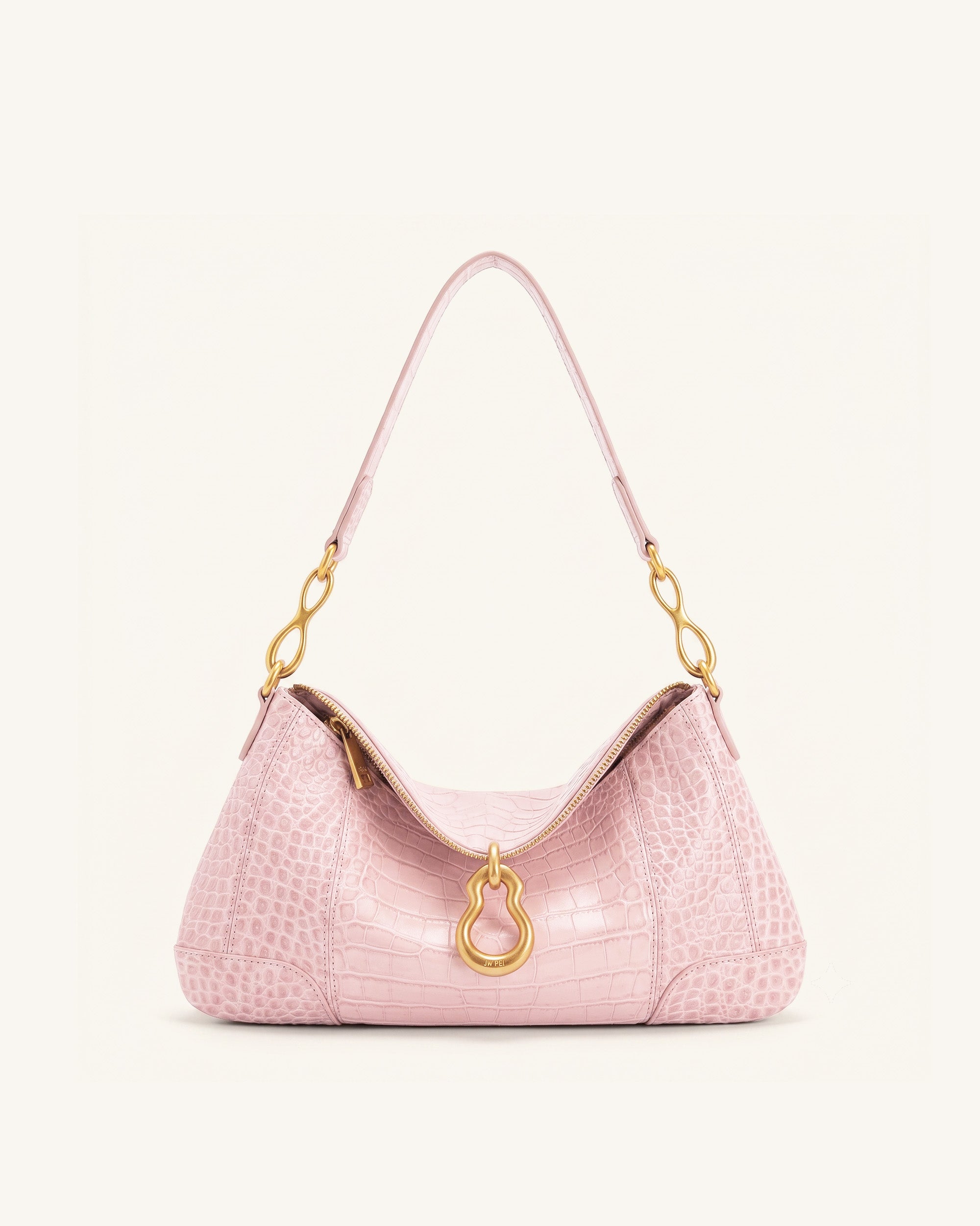 Jayla Metal Pendant Embellished Shoulder Bag - Pink Croc
