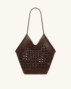 Alternative view of Maribel Woven Panel Tote Bag - Dark Brown