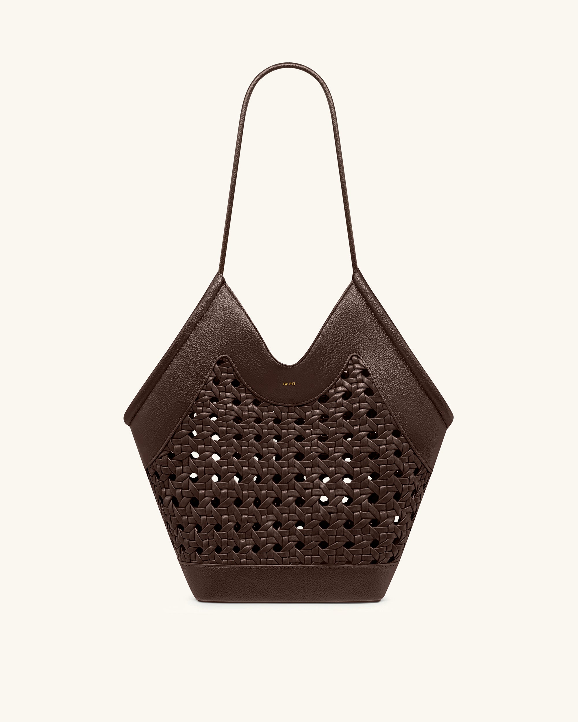 Maribel Woven Panel Tote Bag - Dark Brown - Image 2