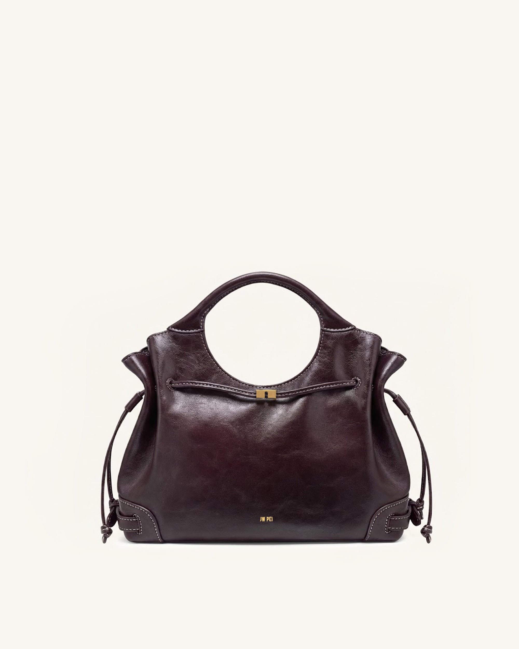Virelle Waxed Vegan Leather Drawstring Tote Bag - Burgundy - Image 2