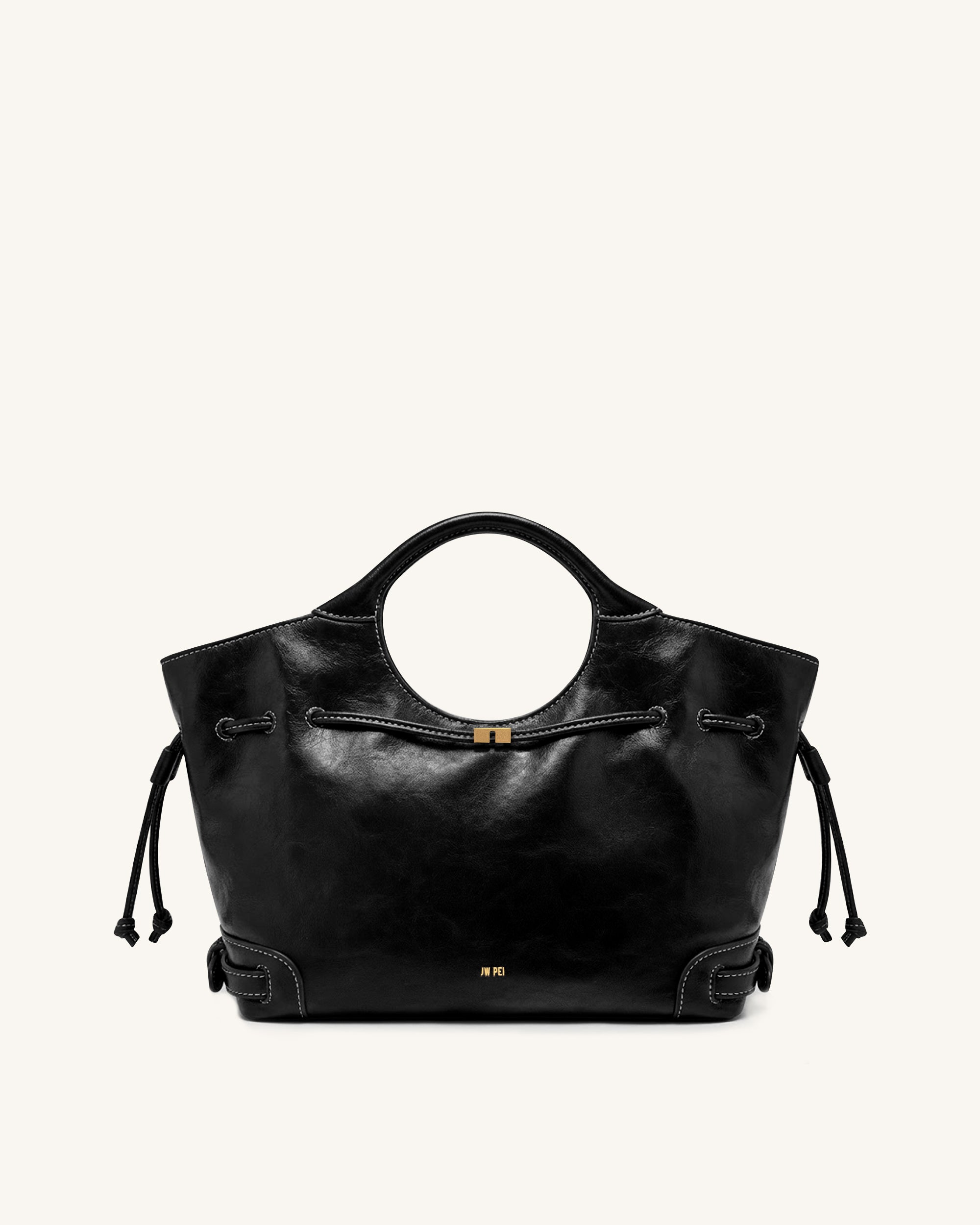 Virelle Waxed Vegan Leather Drawstring Tote Bag - Black