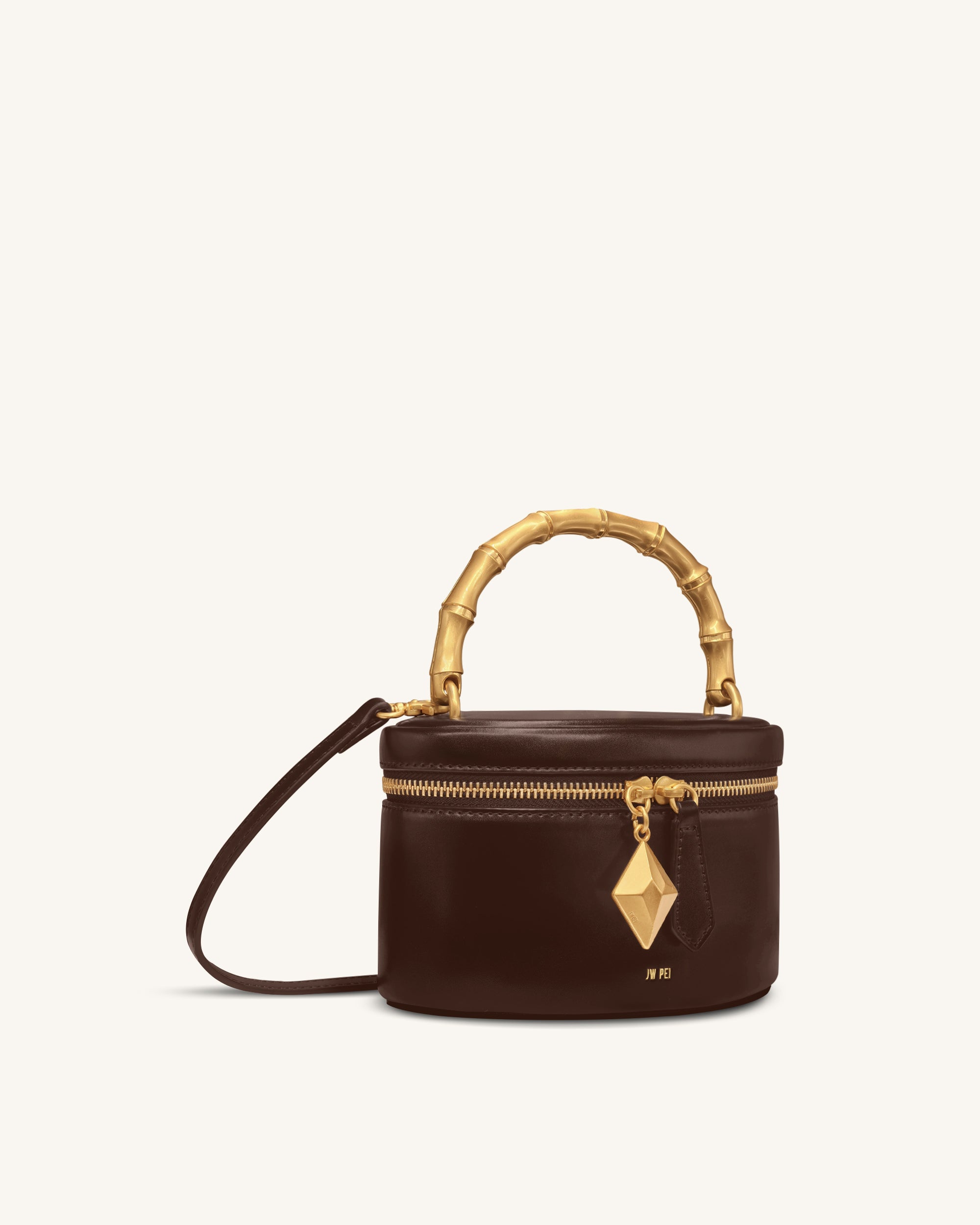Natalie Metal Geometric Pendant Handle Bag - Dark Brown - Image 2