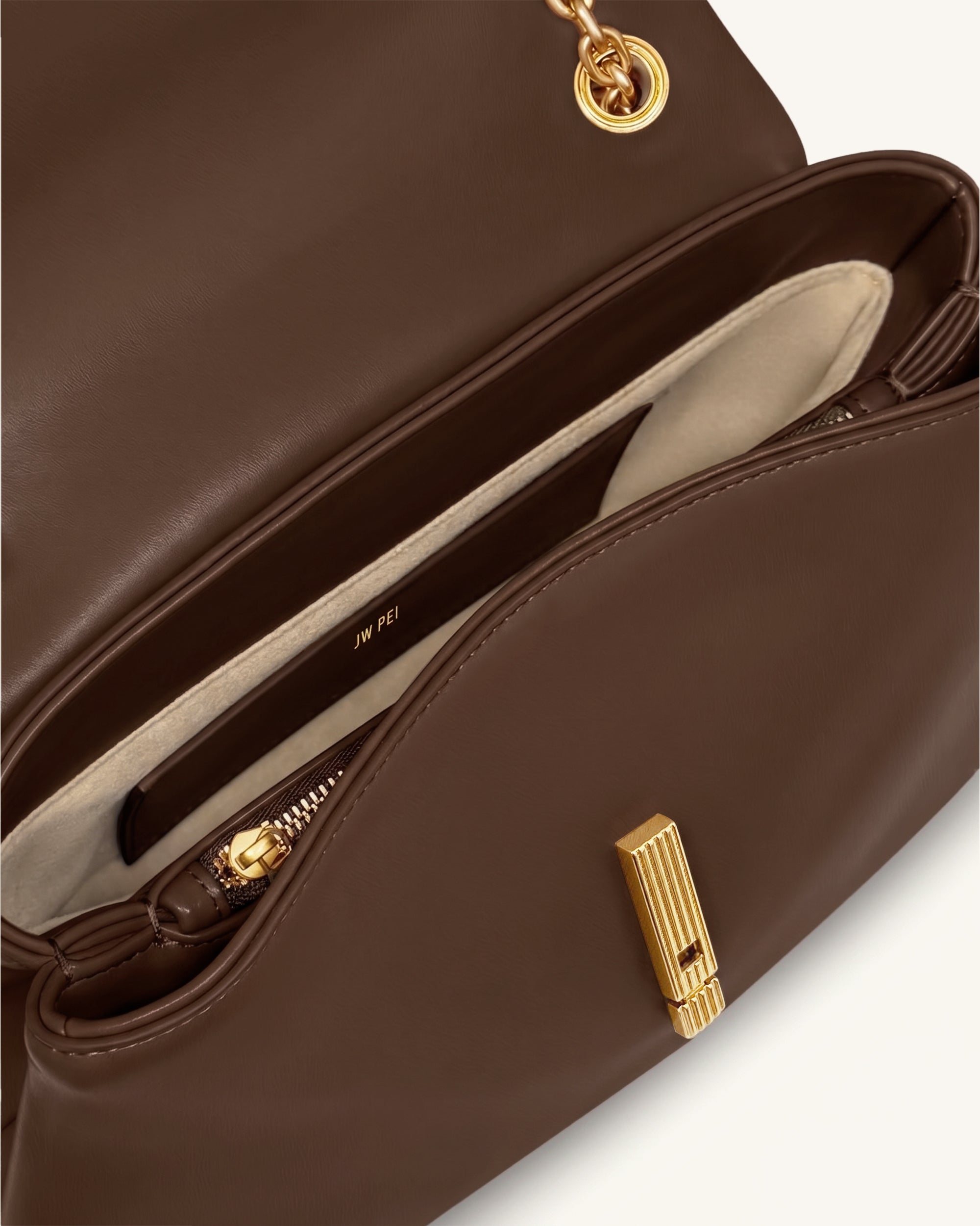 Valerie Chain Flap Shoulder Bag - Dark Brown - Image 4