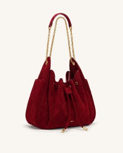 Alternative view of Rowan Faux Suede Quilted Chain Bucket Bag - Dark Red