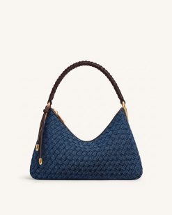 Lorena Woven Denim Shoulder Bag - Dark Blue