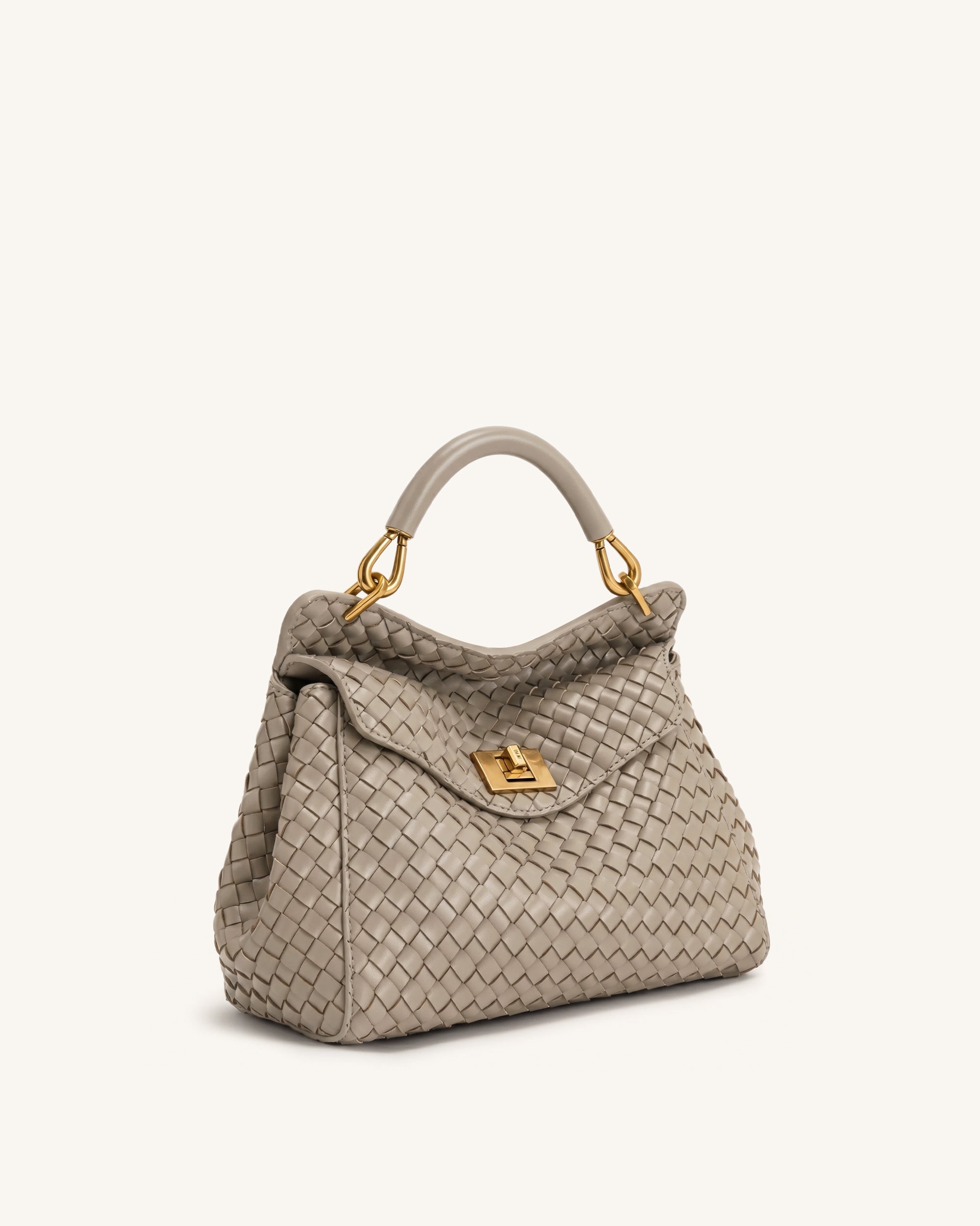Lucia Classic Woven Top Handle Bag - Mud Gray - Image 2