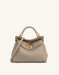 Lucia Classic Woven Top Handle Bag - Mud Gray