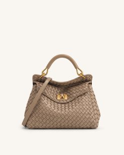Lucia Classic Woven Top Handle Bag - Taupe