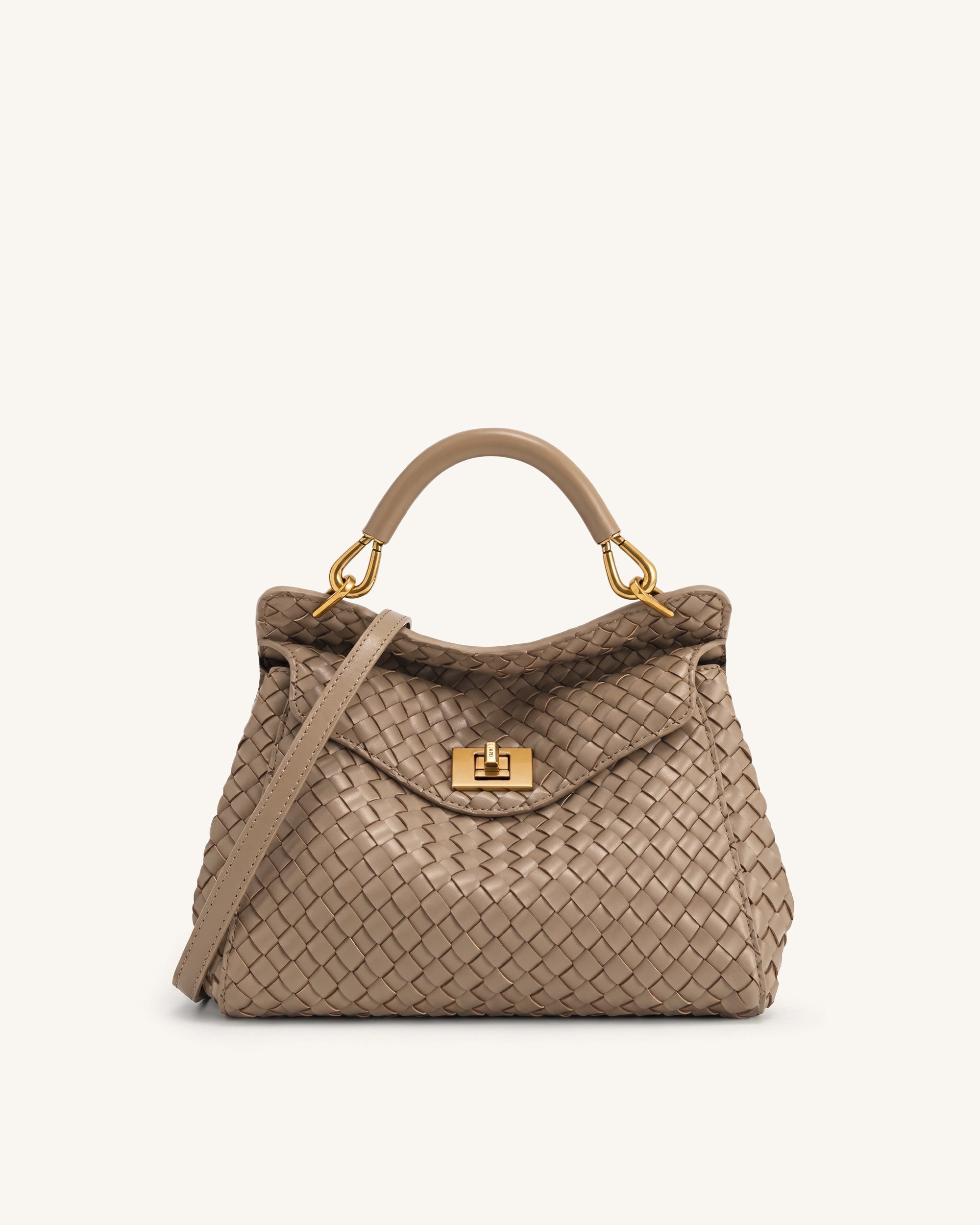 Lucia Classic Woven Top Handle Bag - Taupe