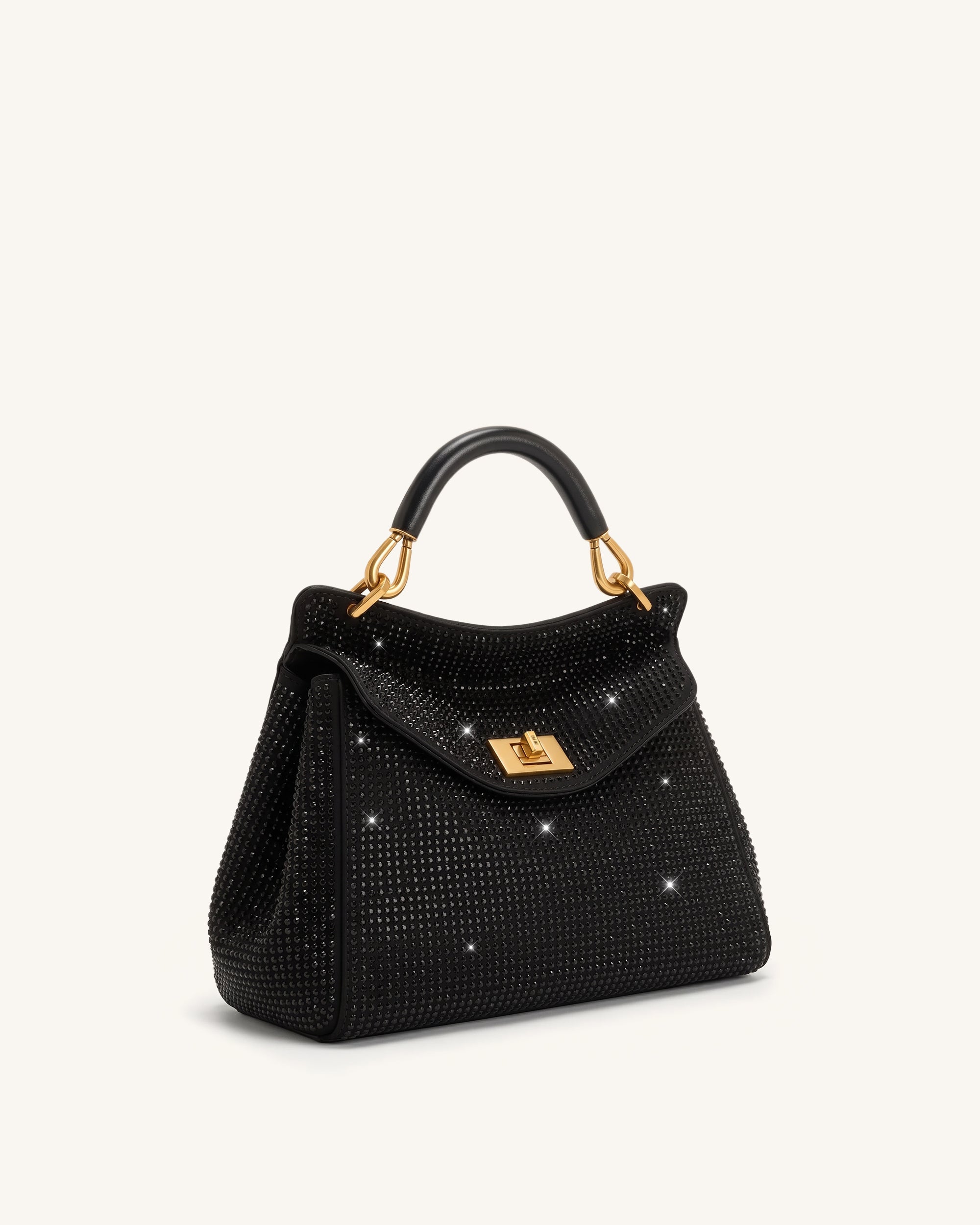 Lucia Classic Artificial Crystal Top Handle Bag - Black - Image 2