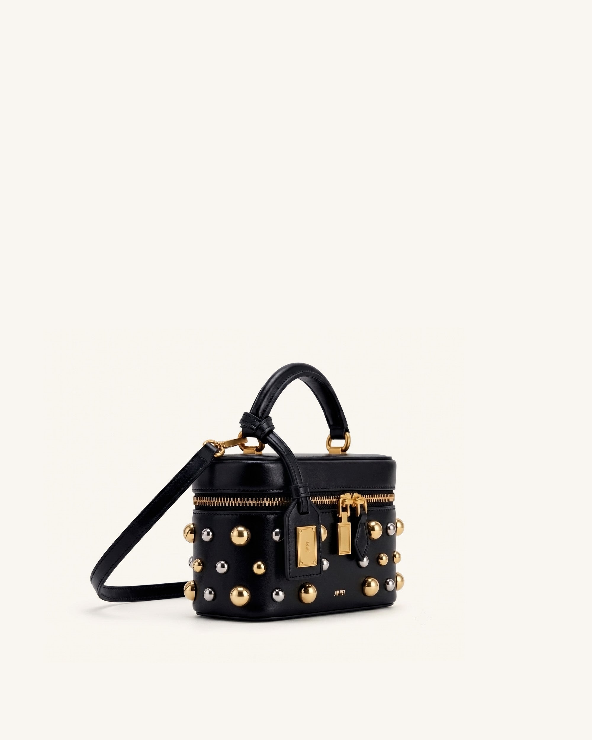 Cleo Studded Box Shape Top Handle Bag - Black - Image 2