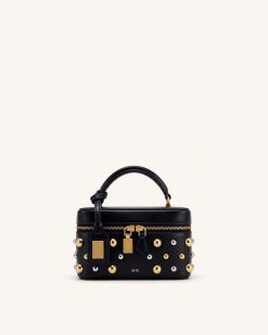 Cleo Studded Box Shape Top Handle Bag - Black