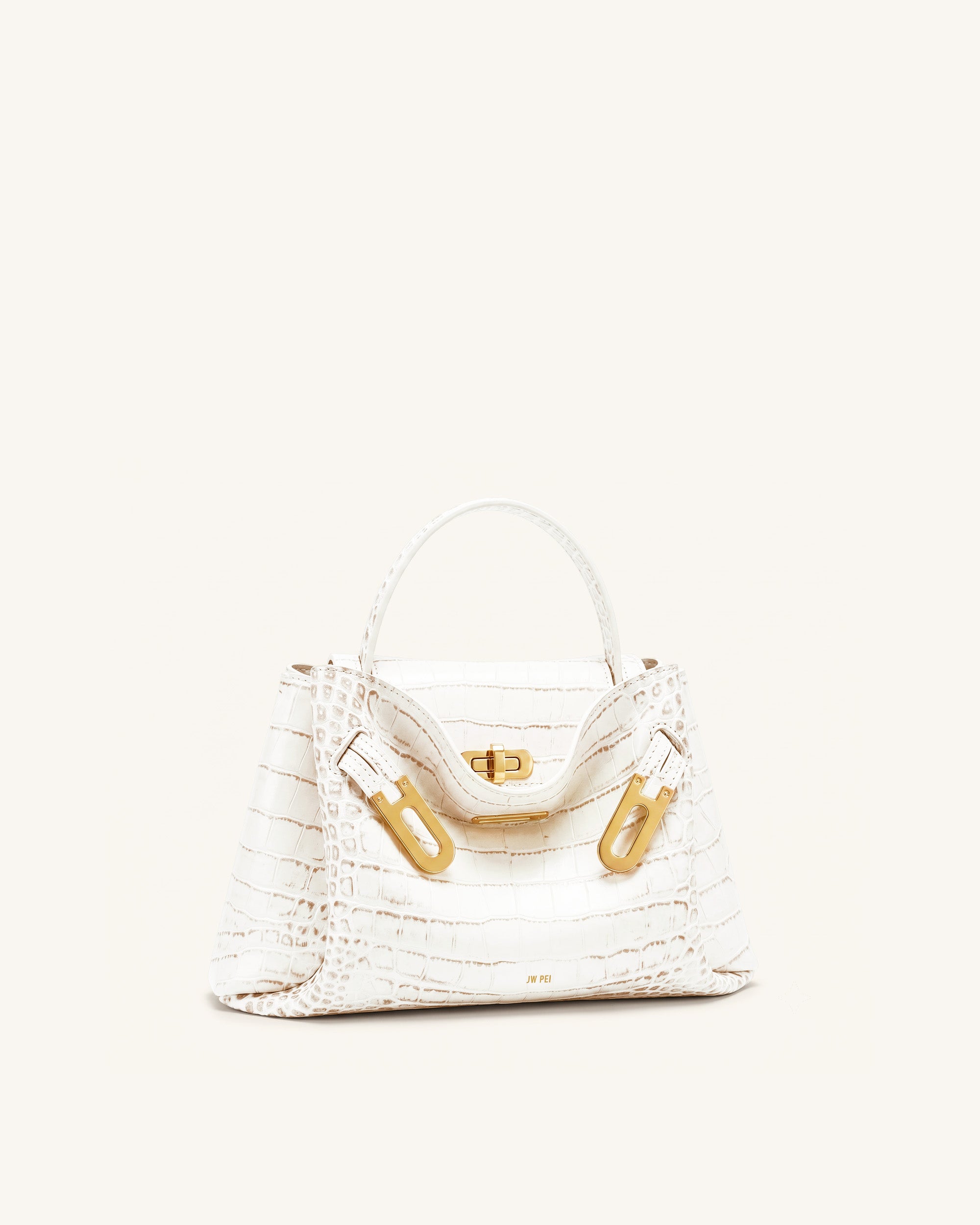 Rhea Small Double Buckle Shoulder Bag - White Croc - Image 2