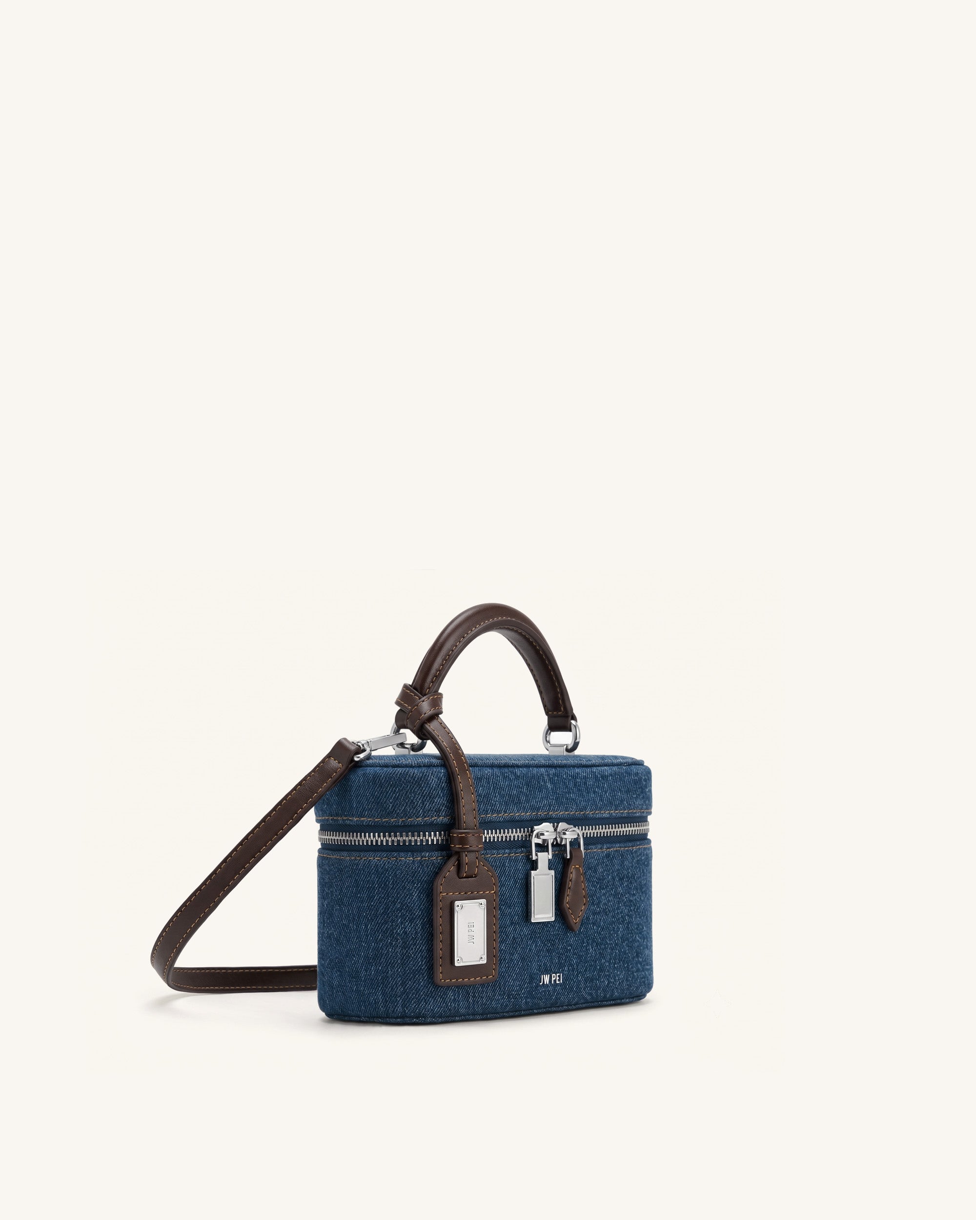Cleo Box Shape Top Handle Bag - Dark Blue Denim - Image 2