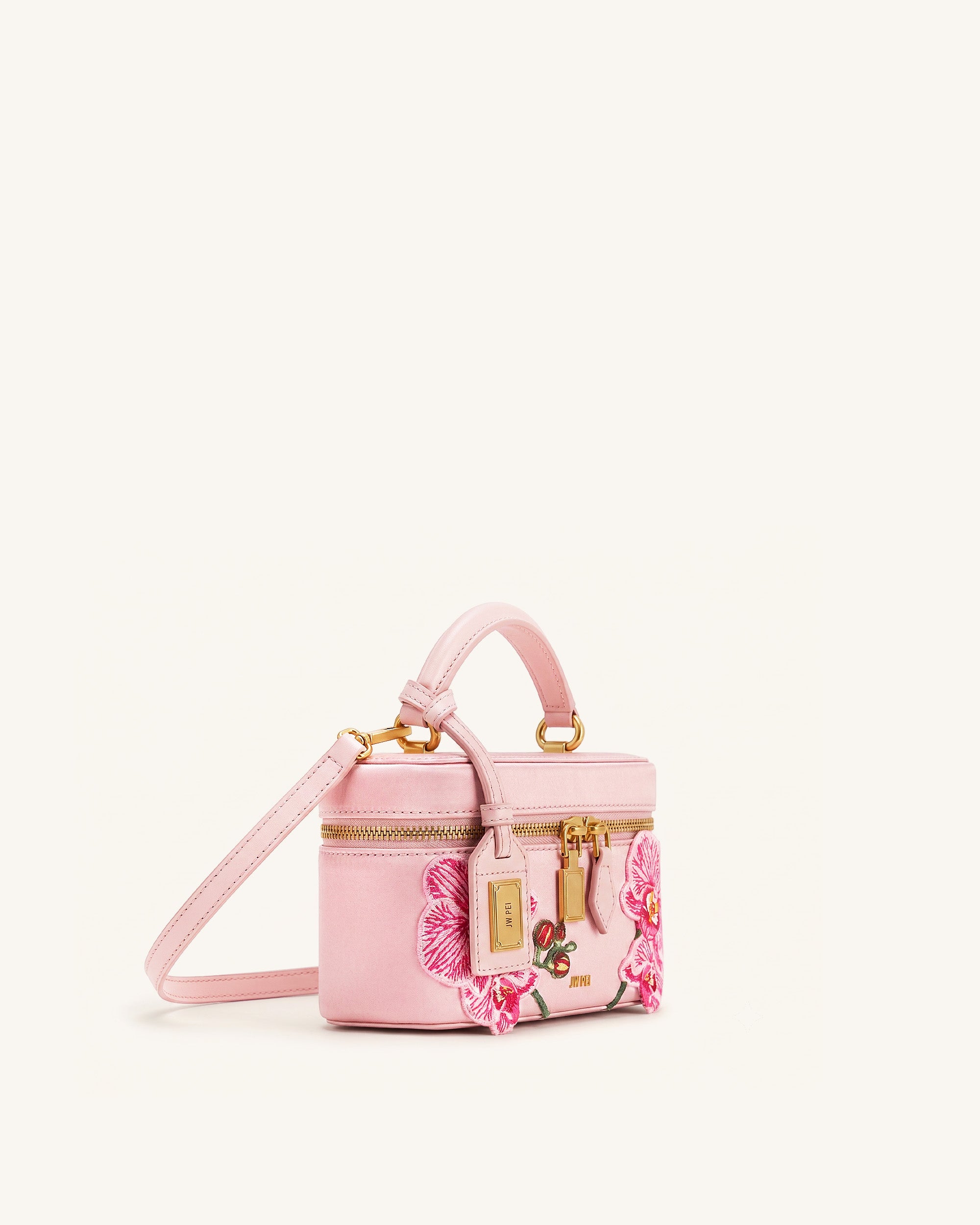 Cleo Embroidered Box Shape Top Handle Bag - Sakura Pink - Image 2