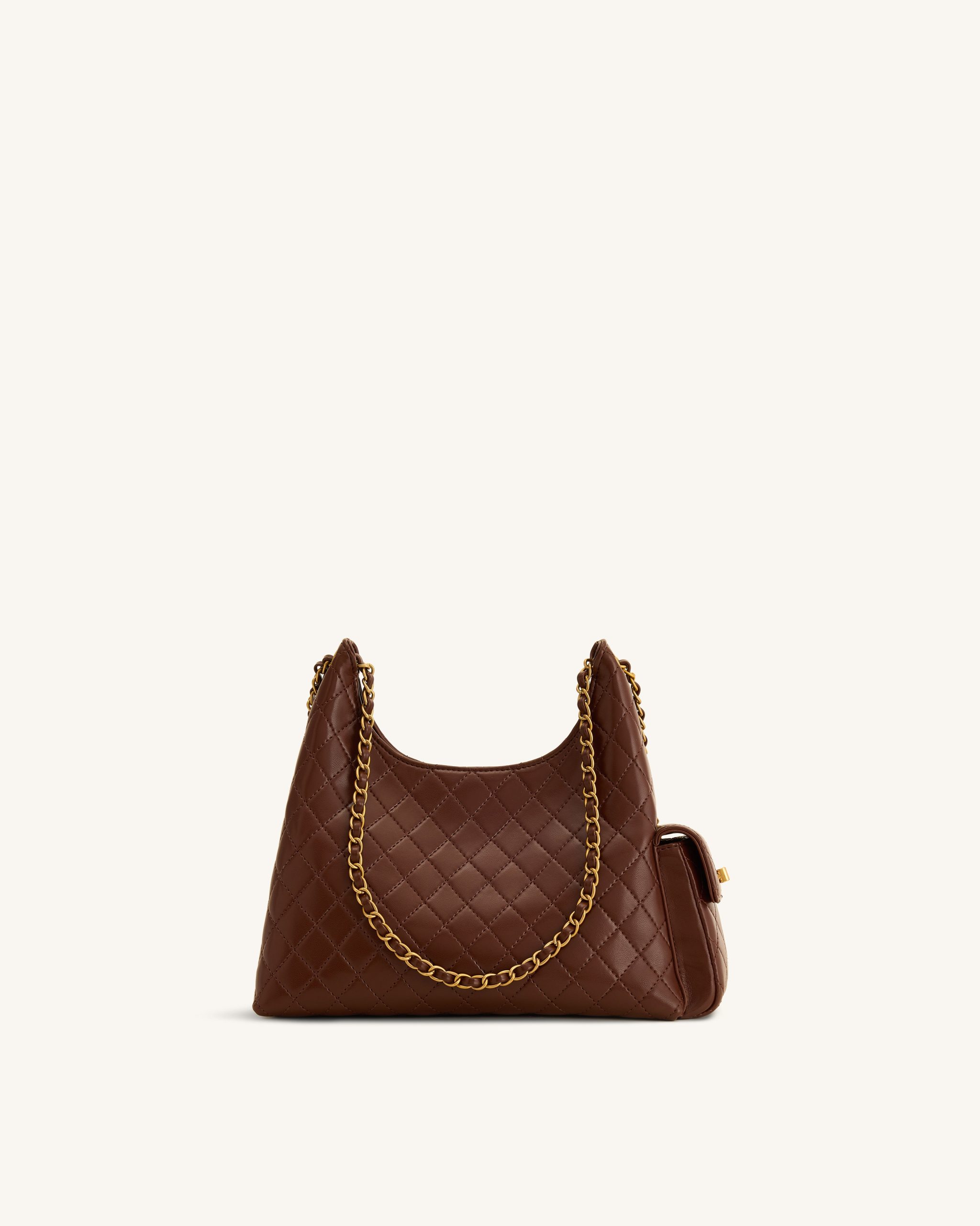 Vivian Quilted Chain Shoulder Bag - Brown - Image 3