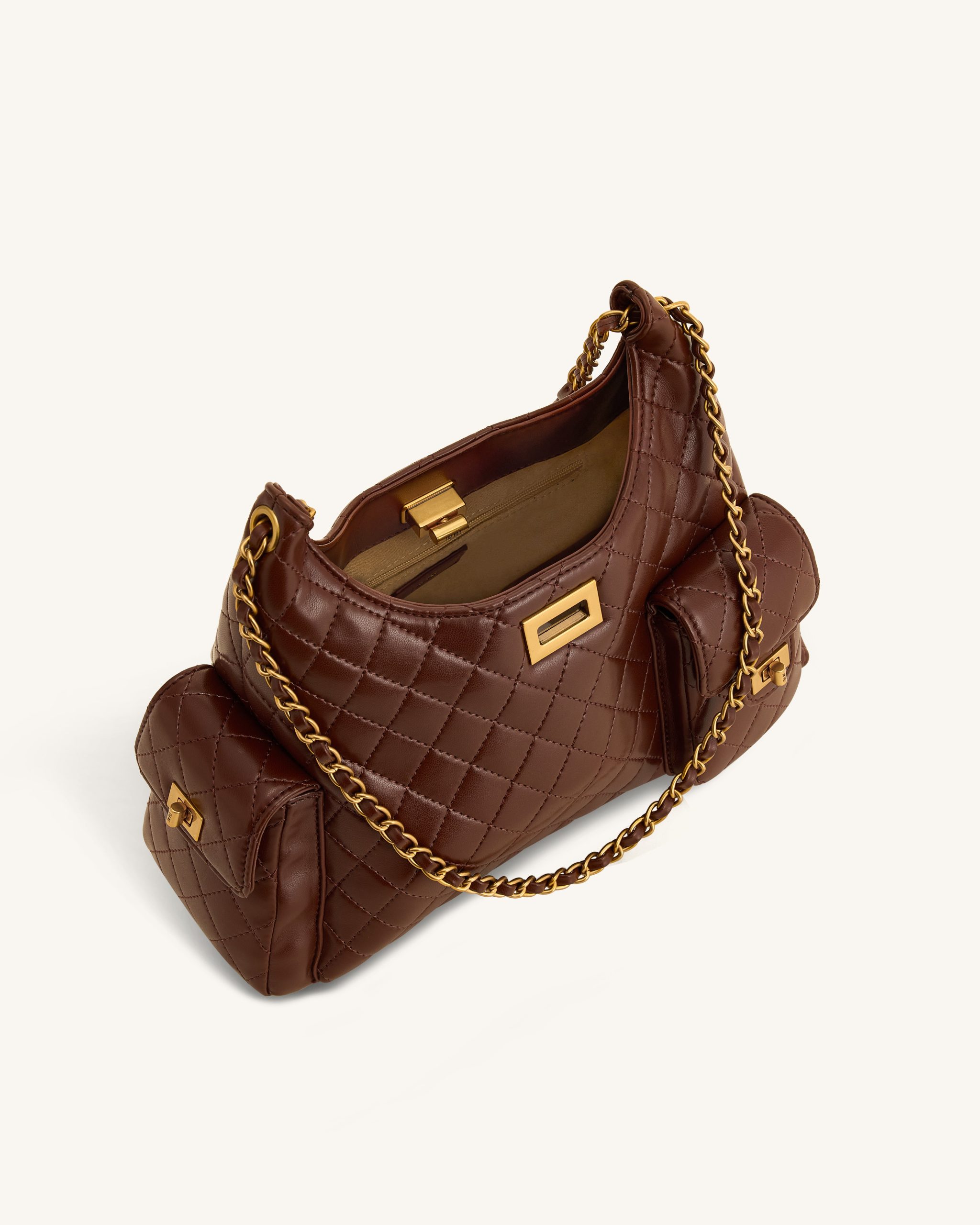 Vivian Quilted Chain Shoulder Bag - Brown - Image 4