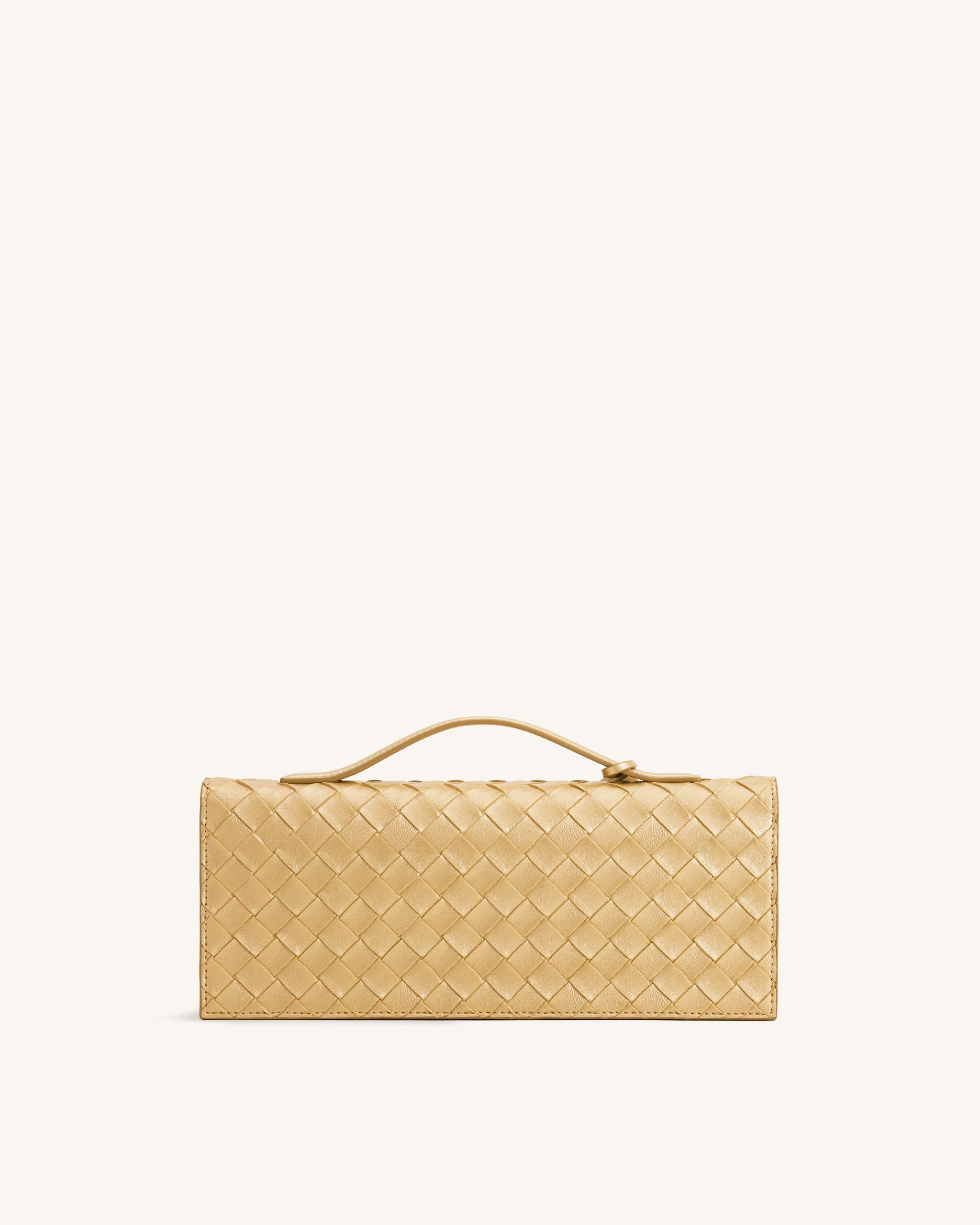 Celeste Woven Textured Envelope Top Handle Bag - Champagne Gold - Image 3