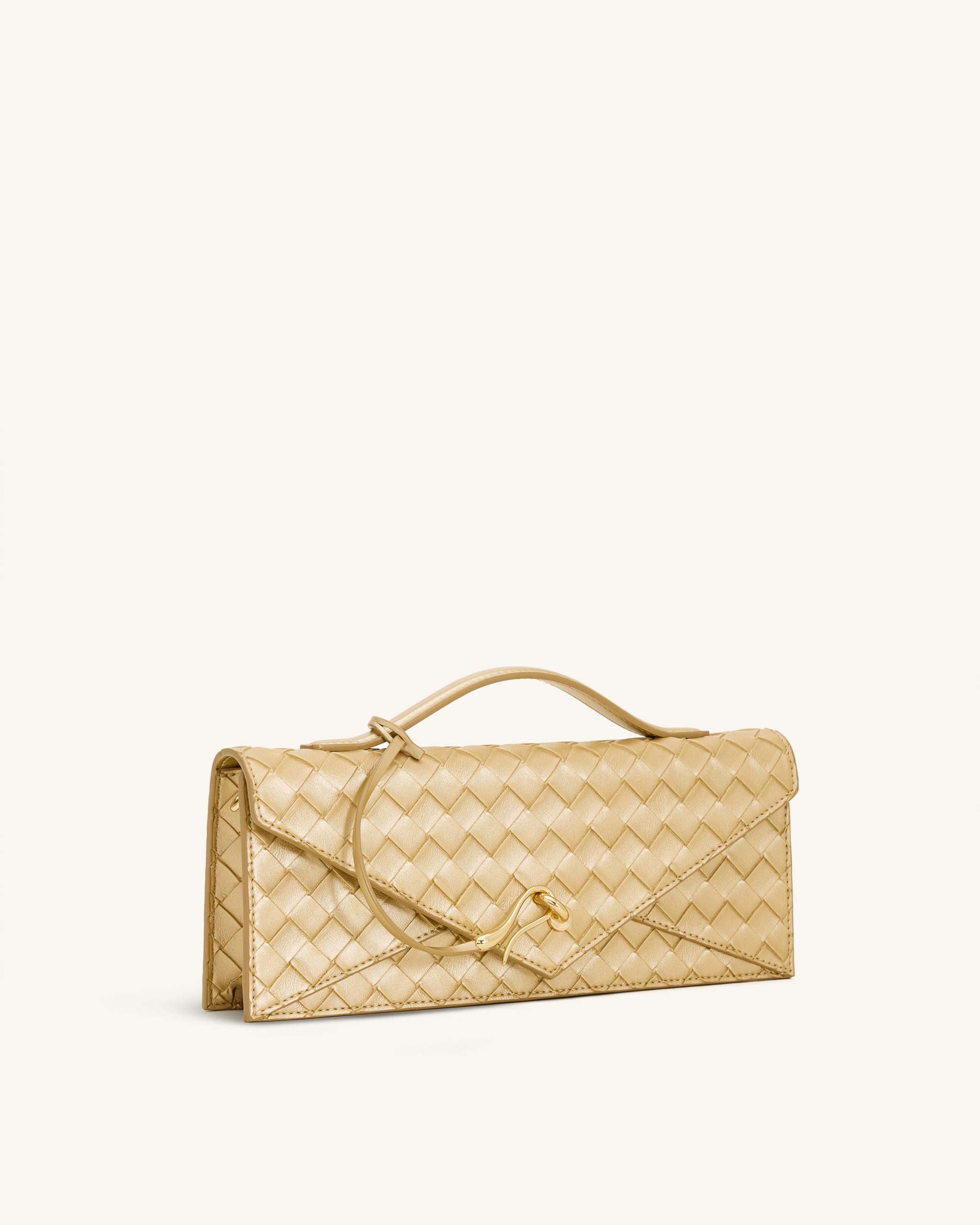 Celeste Woven Textured Envelope Top Handle Bag - Champagne Gold - Image 2