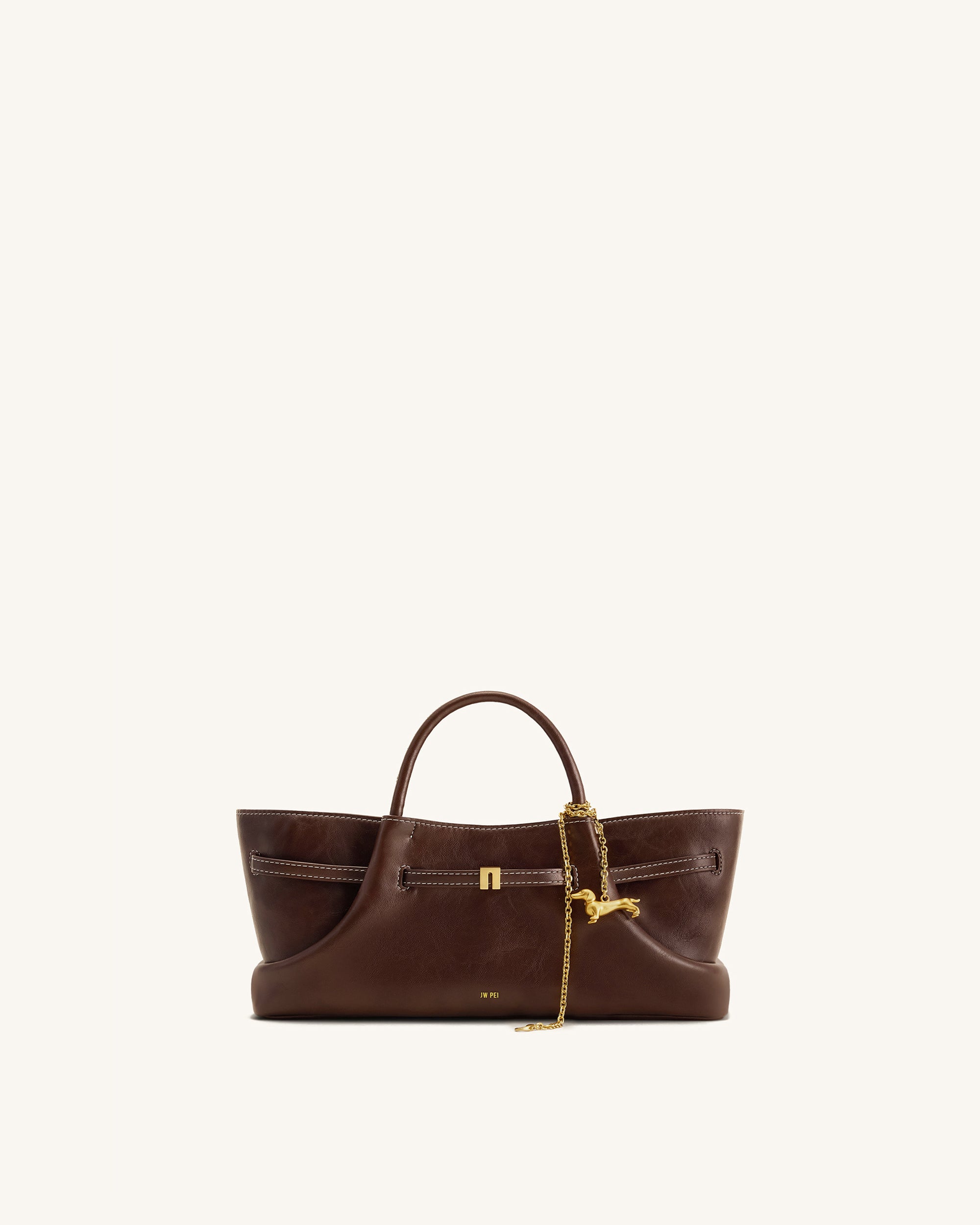 Maeve Dachshund Metal Charm Tote Bag - Dark Brown