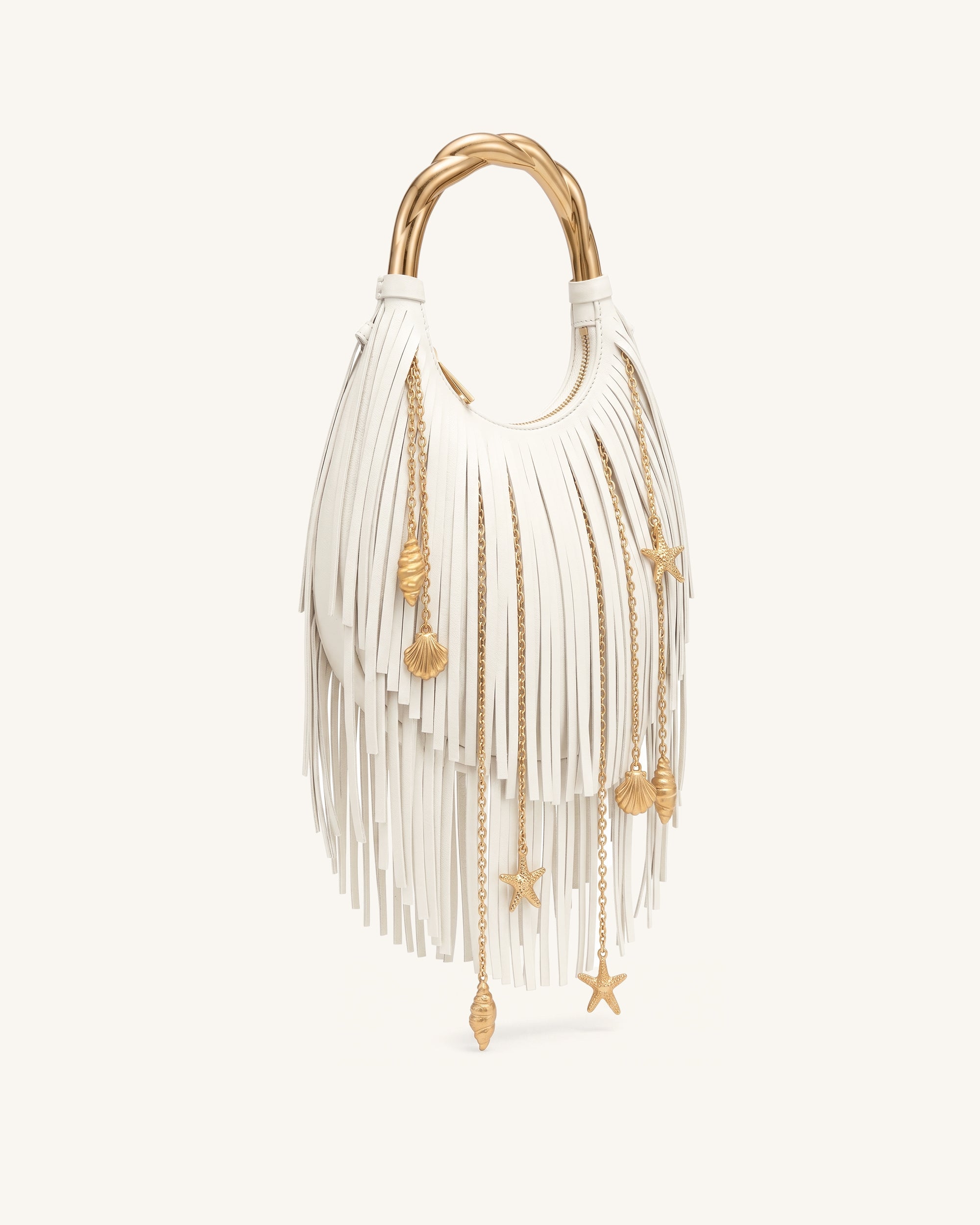 Chloe Metal Handle Fringe Top Handbag - Off White - Image 2