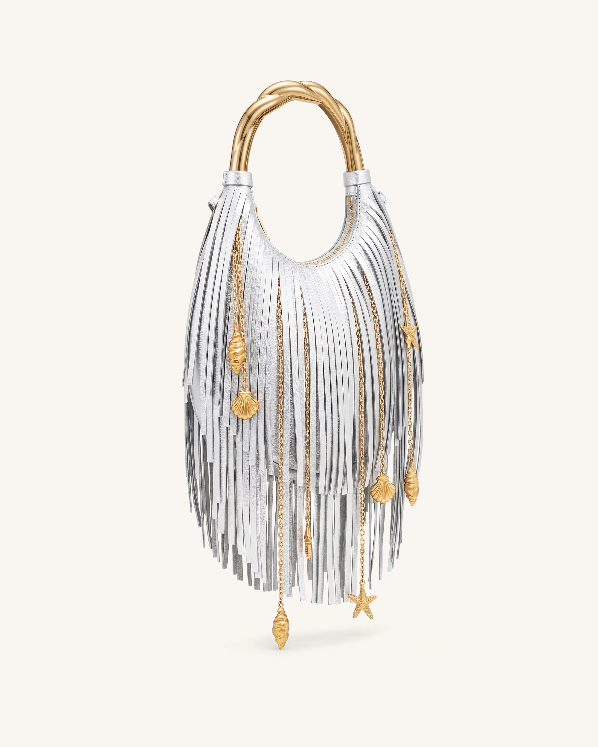 Chloe Metal Handle Fringe Top Handbag - Silver - Image 2