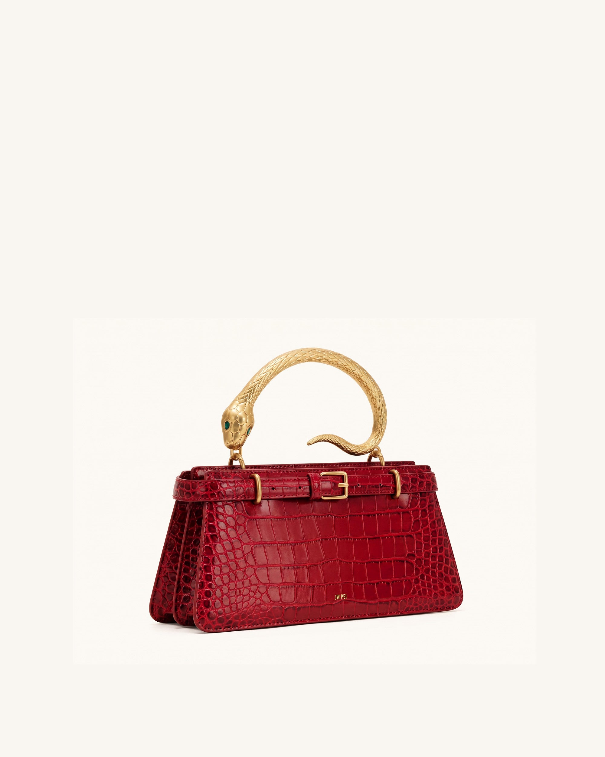 Elena Snake Handle Top Handle Bag - Burgundy Croc - Image 2
