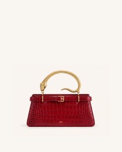 Elena Snake Handle Top Handle Bag - Burgundy Croc