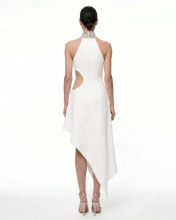 Alternative view of Jeweled Floral Cutout High Neck Dress - White