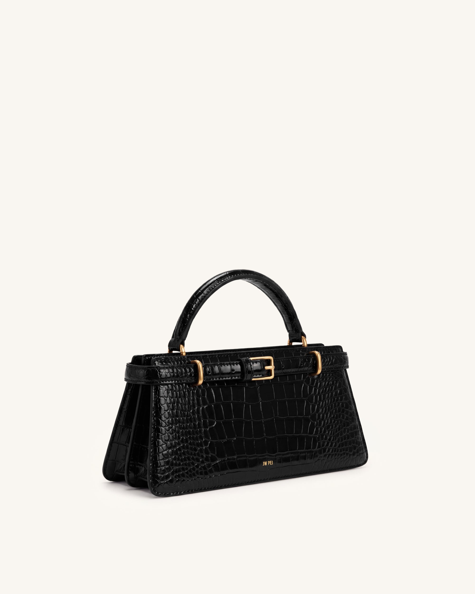 Elena Classic Top Handle Bag - Black Croc - Image 2