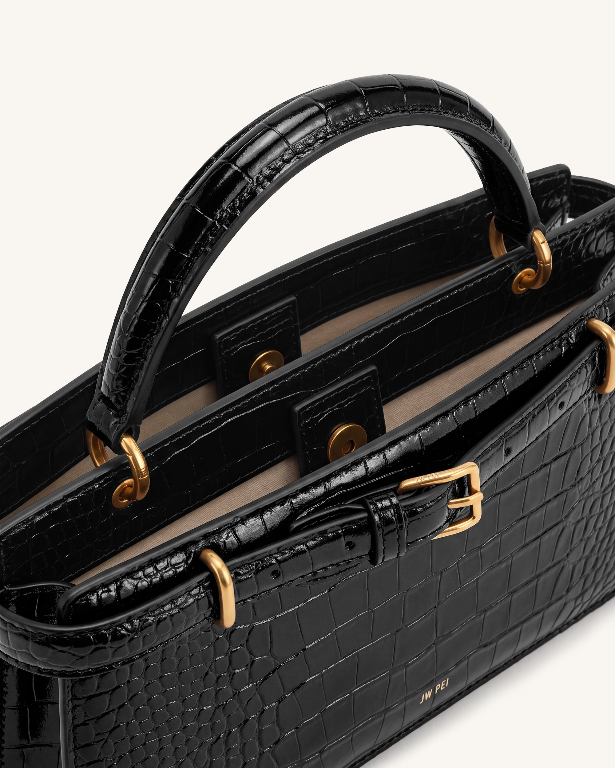 Elena Classic Top Handle Bag - Black Croc - Image 4
