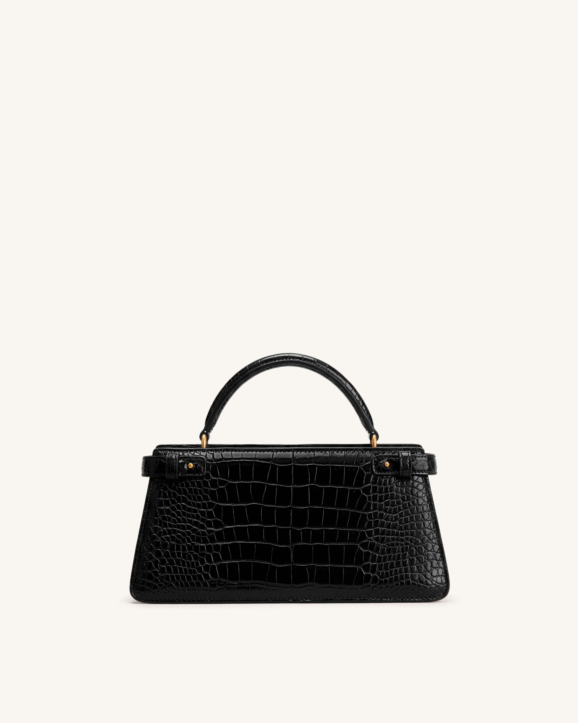 Elena Classic Top Handle Bag - Black Croc - Image 3