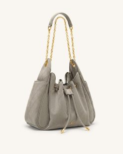 Alternative view of Rowan Faux Suede Quilted Chain Bucket Bag - Gray
