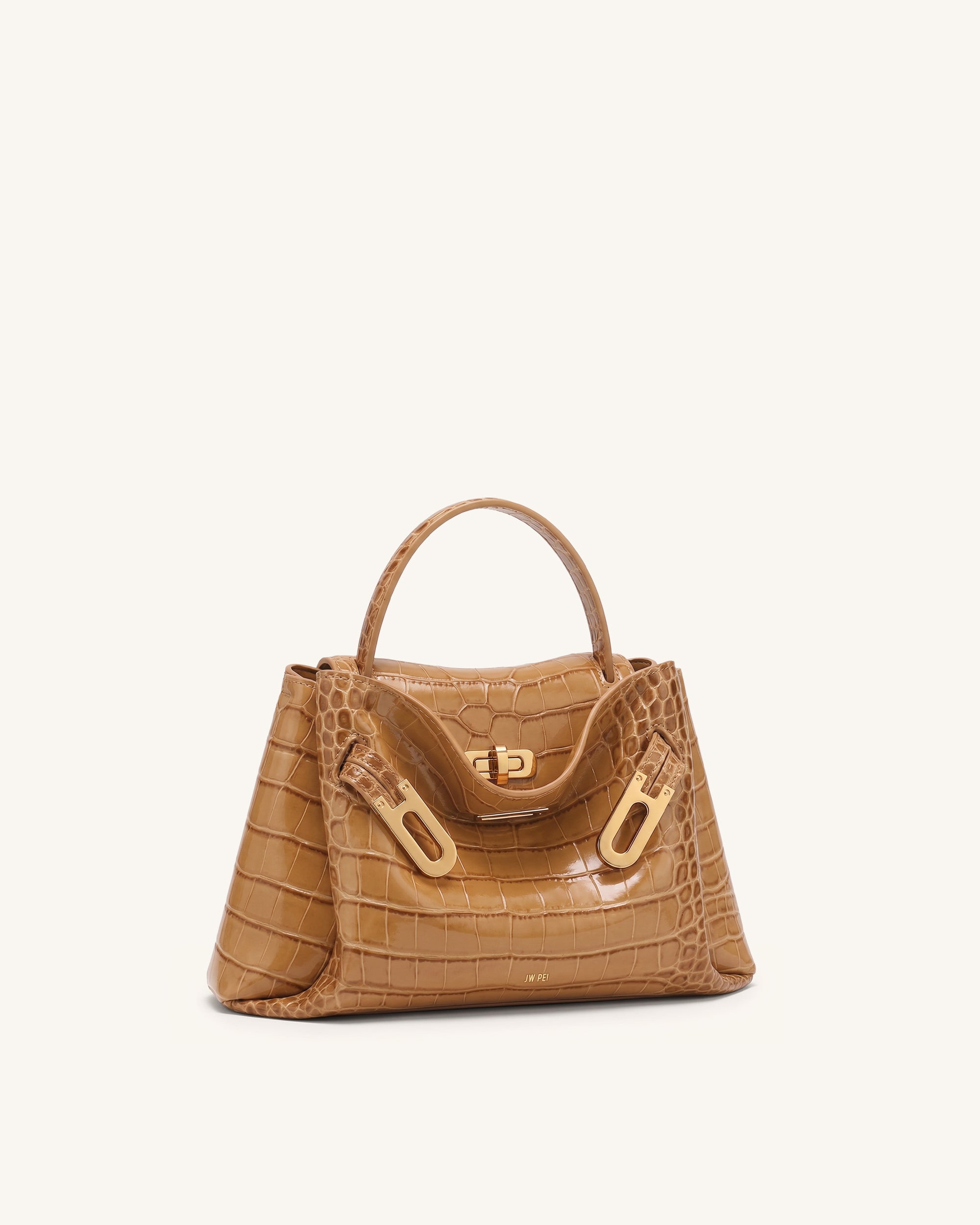 Rhea Small Double Buckle Shoulder Bag - Light Brown Croc - Image 2