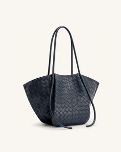 Alternative view of Nala Woven Texture Wide Tote Bag - Navy Blue