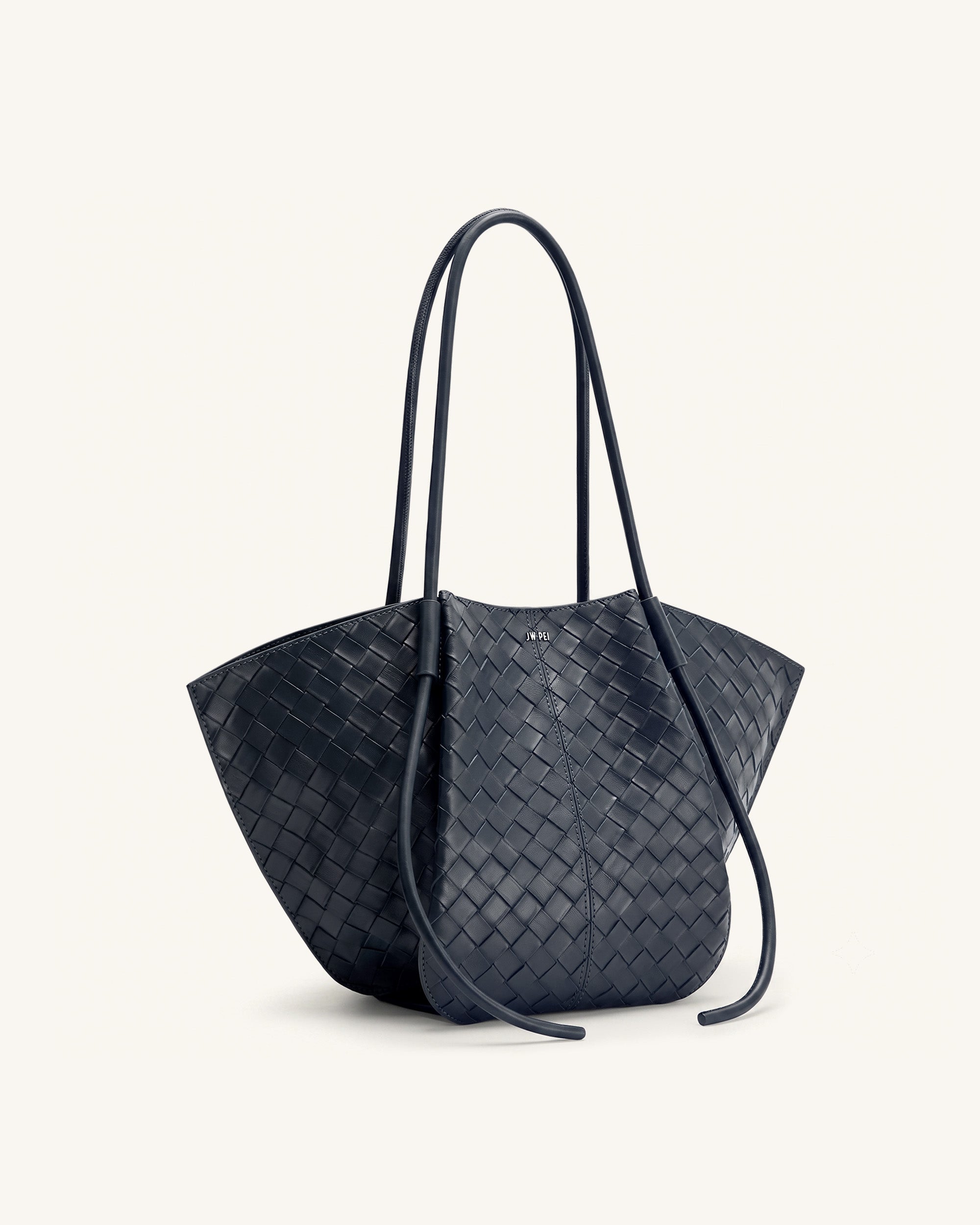 Nala Woven Texture Wide Tote Bag - Navy Blue - Image 2