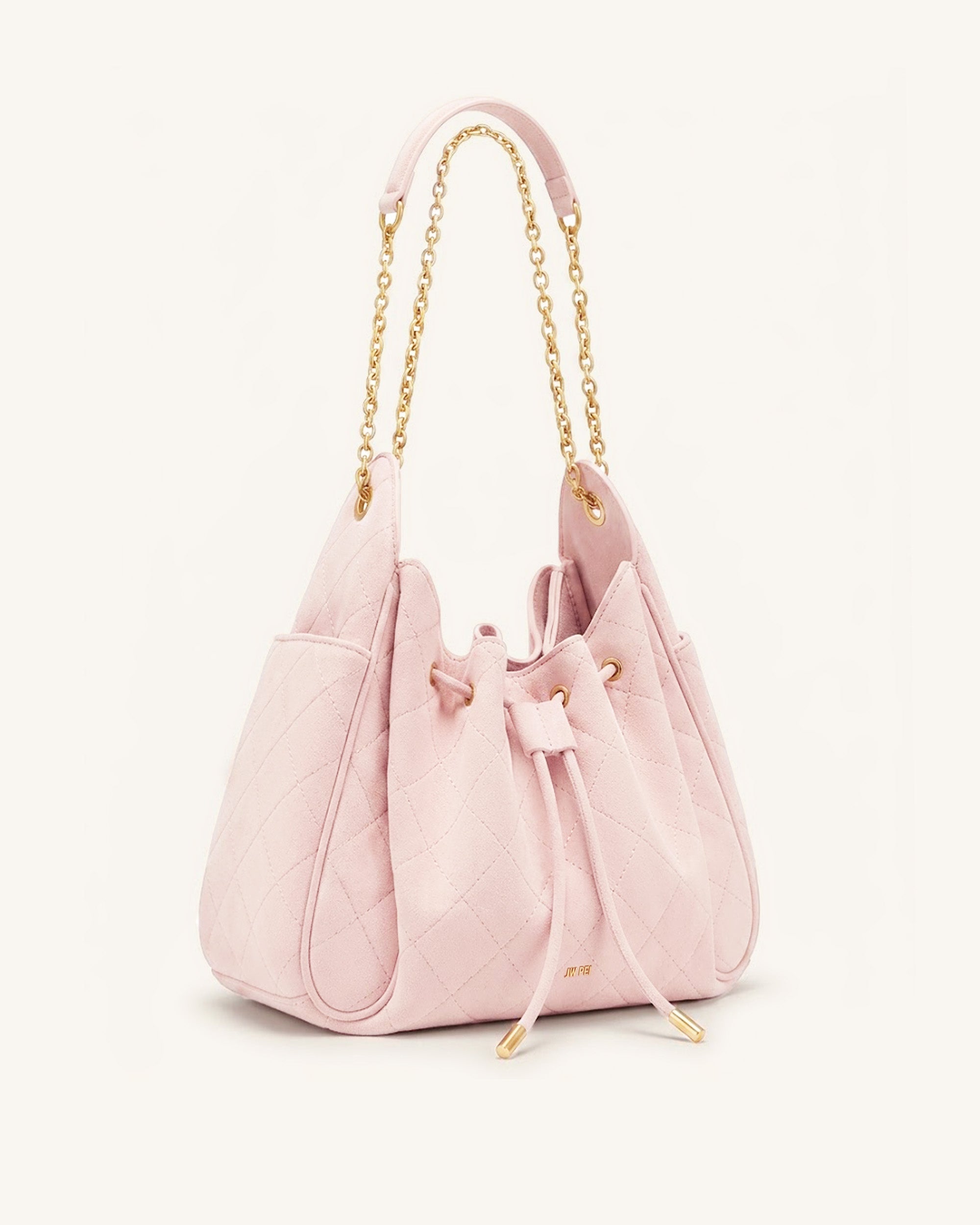 Rowan Faux Suede Quilted Chain Bucket Bag - Pink - Image 2