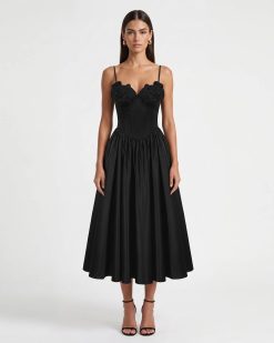 Orchid Embroidered Appliqué Corset Maxi Dress - Black
