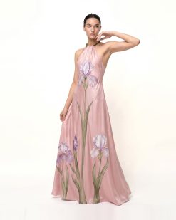 Iris Floral Print Halter Maxi Dress - Blush