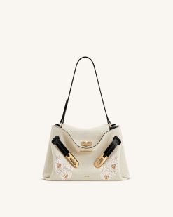 Rhea Double Buckle Shoulder Bag - Jet Black Canvas