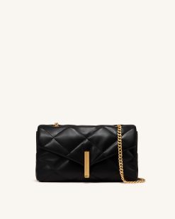Valerie Puffy Bar-Lock Shoulder Bag - Black