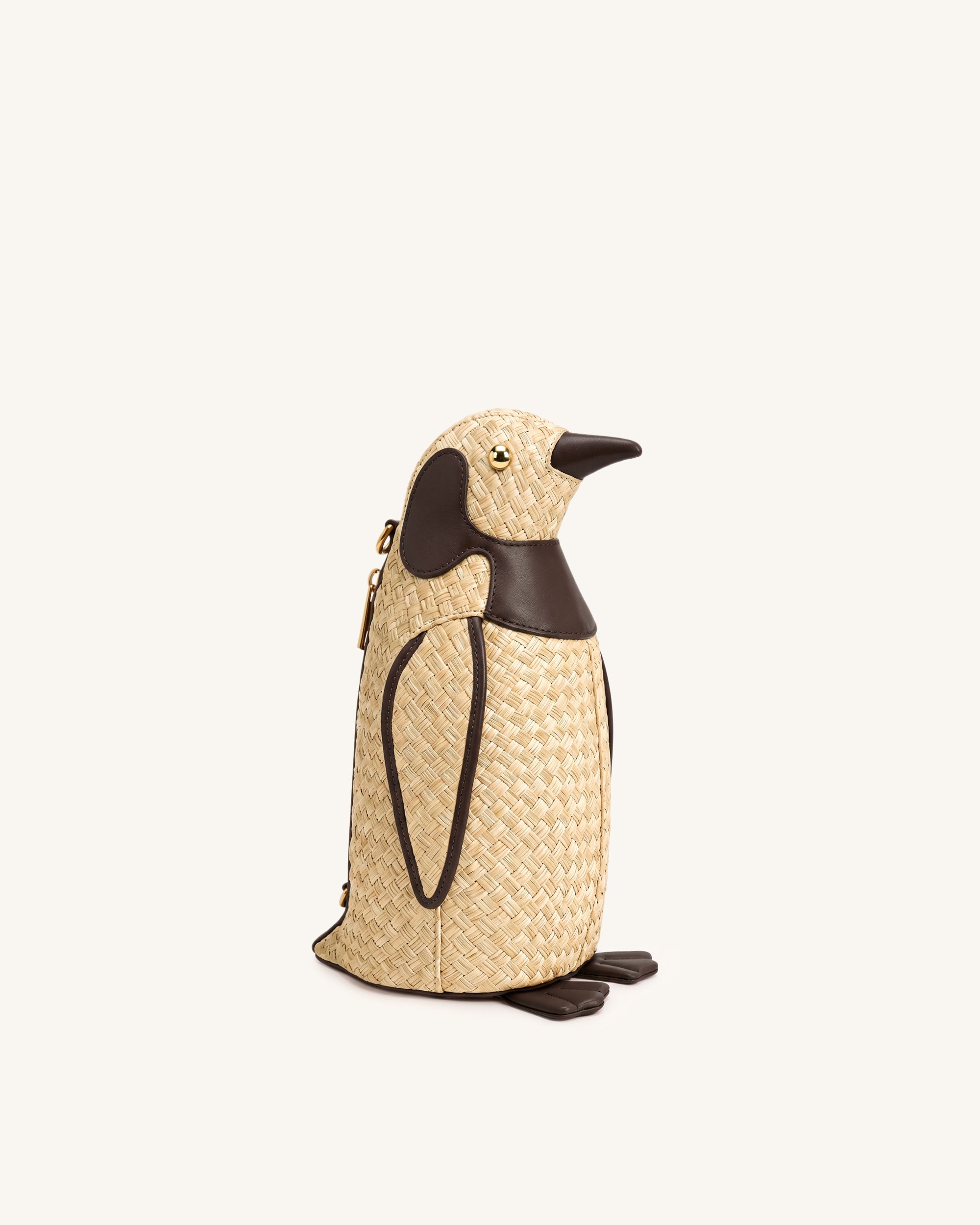 Pia Penguin Faux Straw Crossbody Bag - Brown