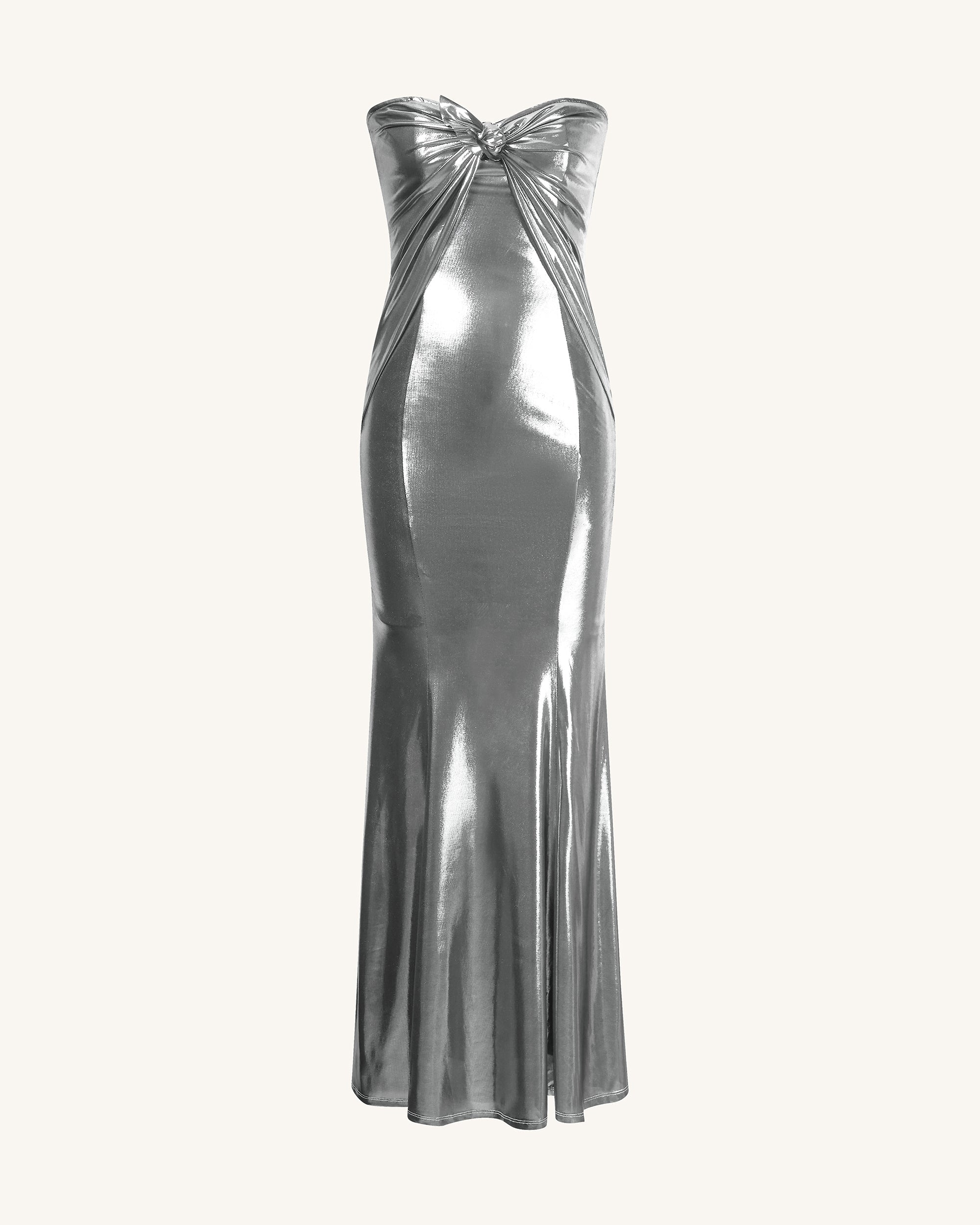 Olivia Silver Maxi Tube Dress - Silver - Image 4