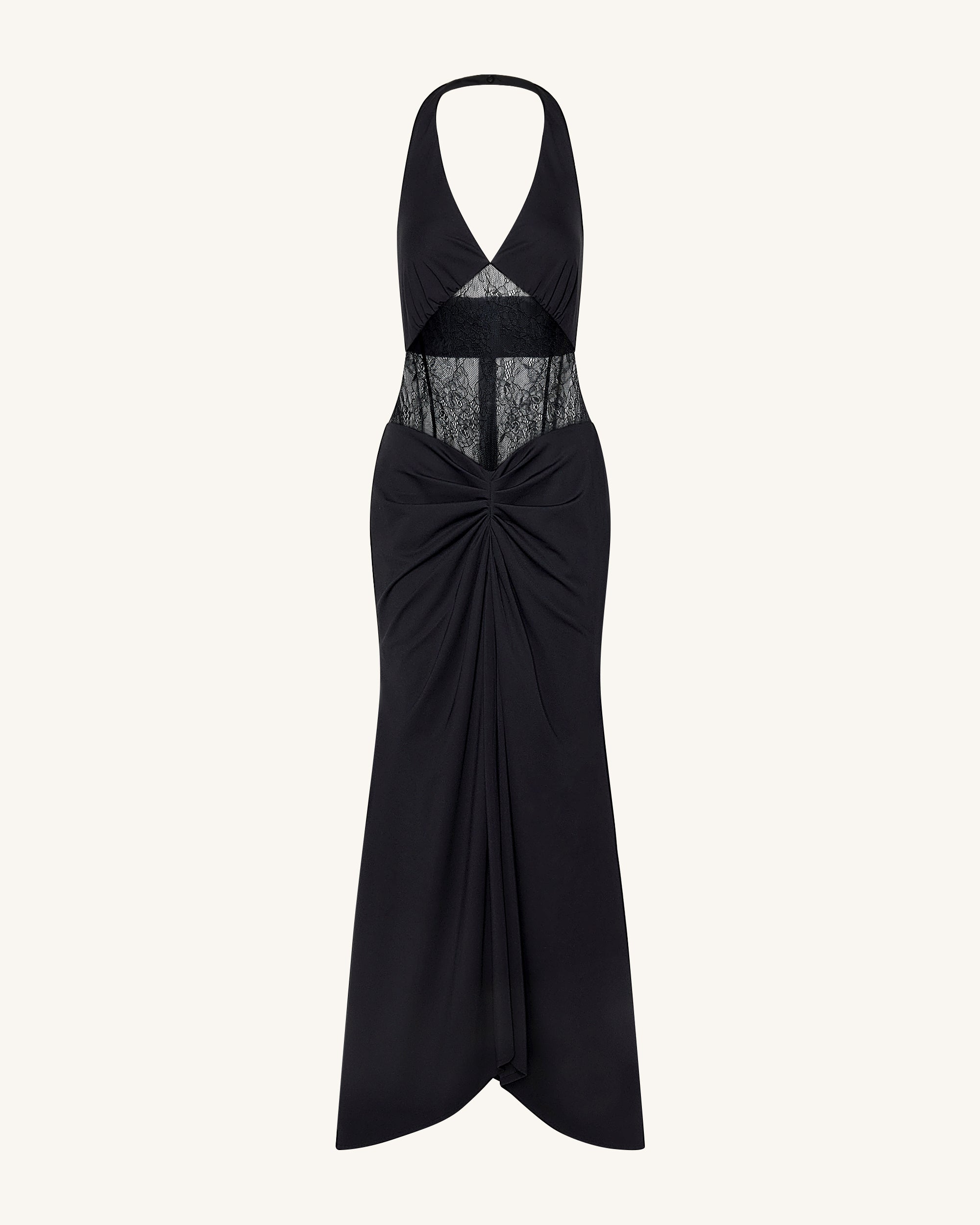 Ruched Lace Panel Maxi Dress - Black - Image 3