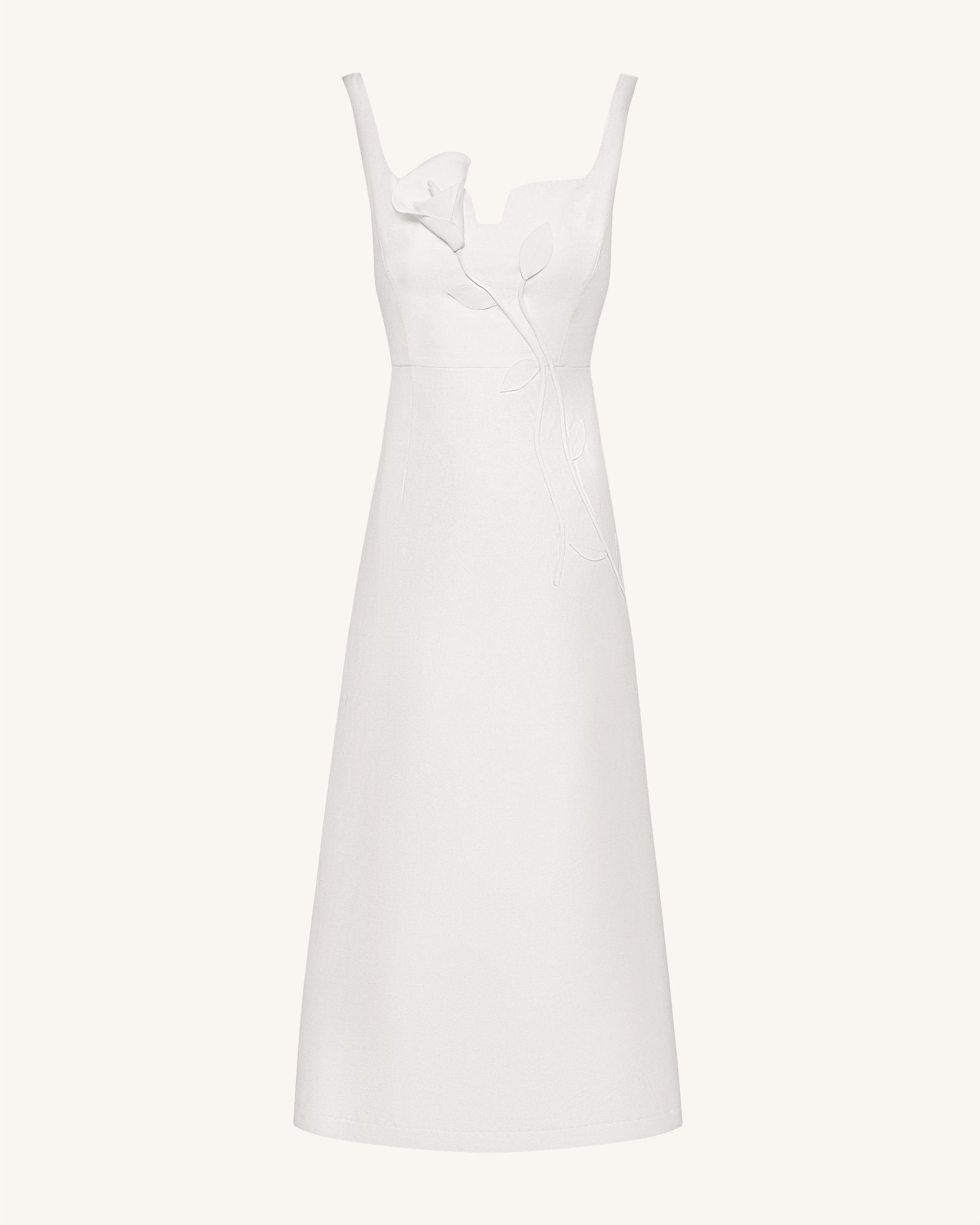 3D Vine-Appliqué Asymmetric Sweetheart Gown - White - Image 3