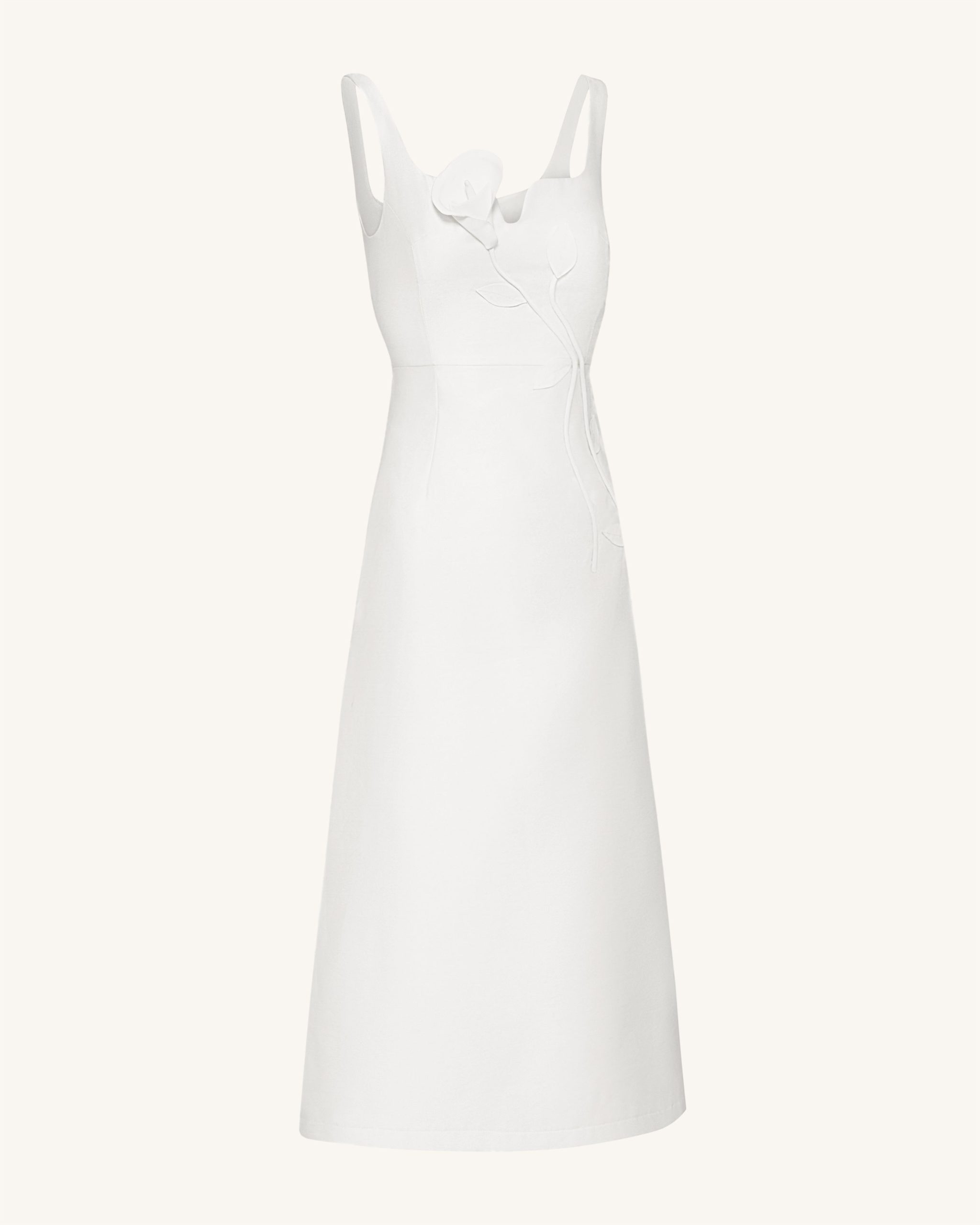 3D Vine-Appliqué Asymmetric Sweetheart Gown - White - Image 4