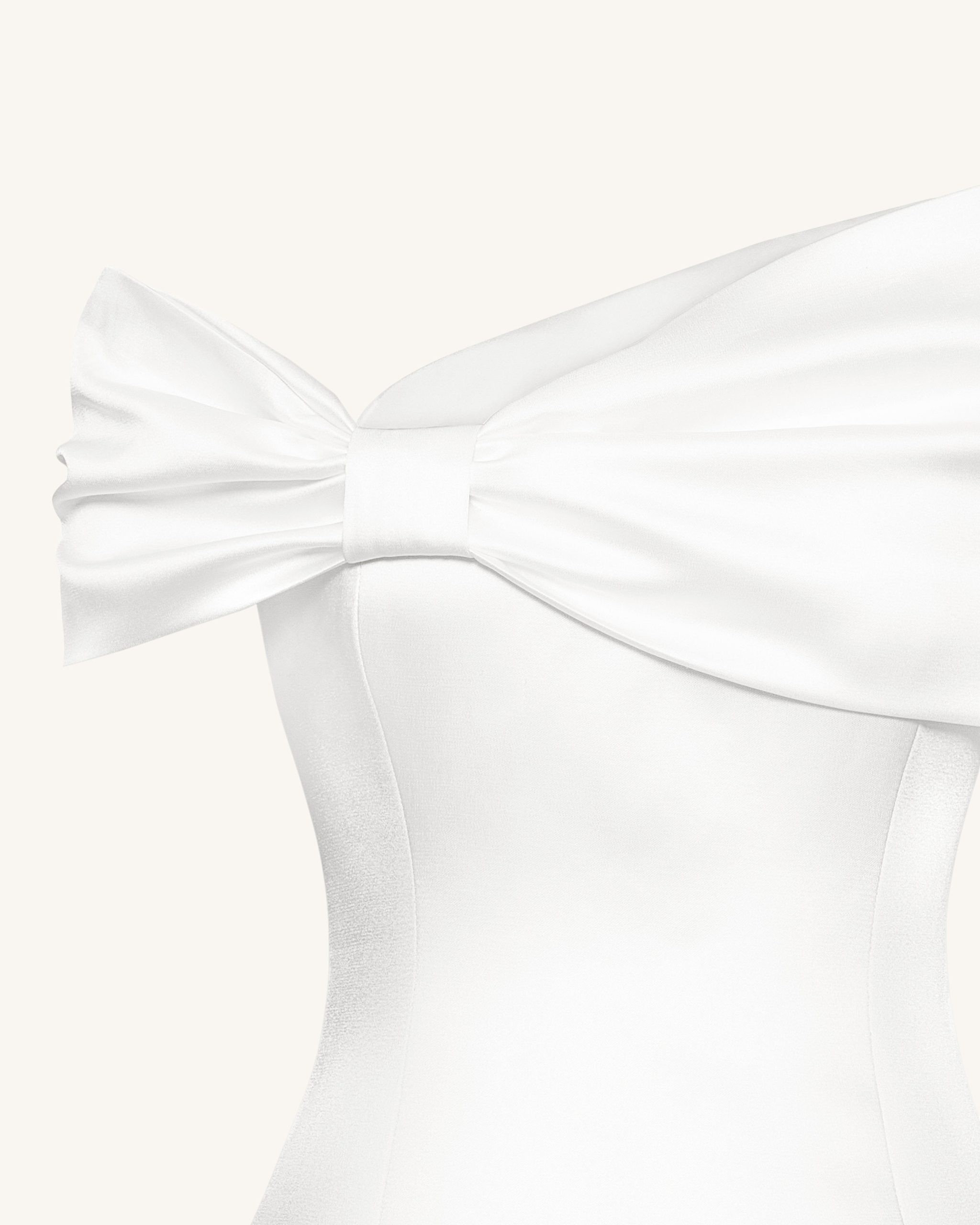 Satin Asymmetric Bow Mini Dress - White - Image 7